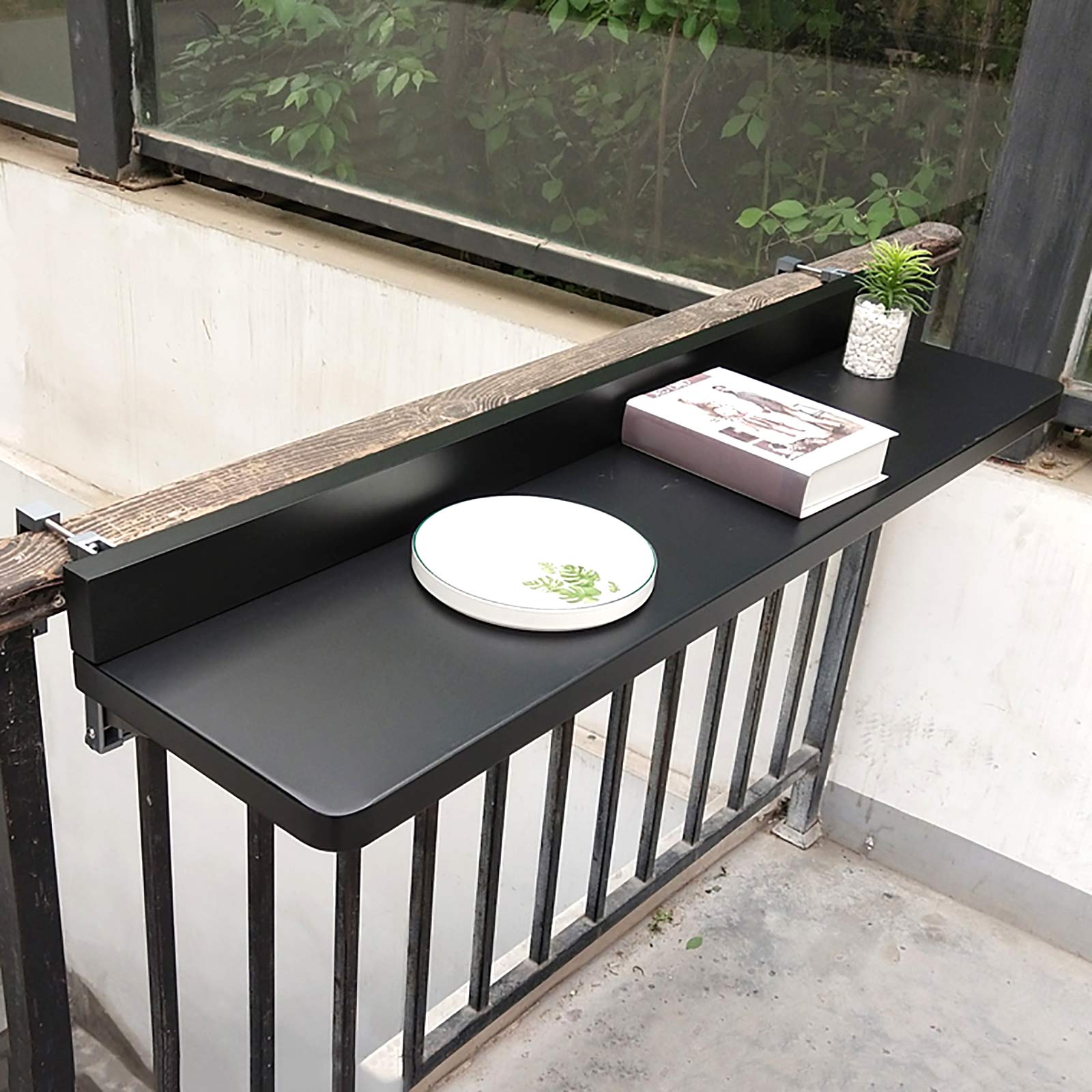 **Adjustable Folding Balcony Table - Outdoor Patio Railing Desk with Lift Mechanism, Foldable Laptop & Dining Table for Small Spaces - Perfect for Work, Dining & Relaxing on Balcony or Deck**