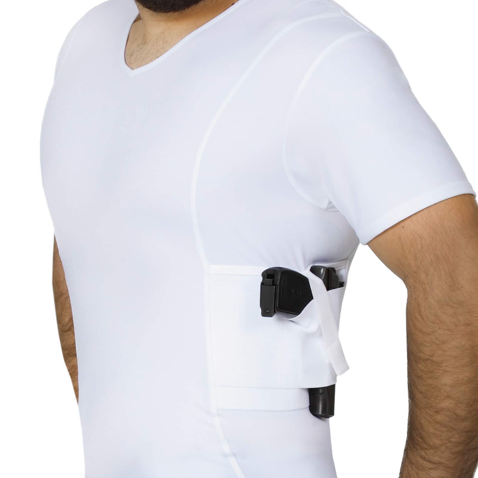 Concealment Compression V-Neck Shirt with Built-in Holster - Tactical Undershirt for CCW, Daily Training & Home Defense - Comfortable Base Layer for Men (MGV017) | Ideal for Gym, Outdoor Activities & Personal Protection
