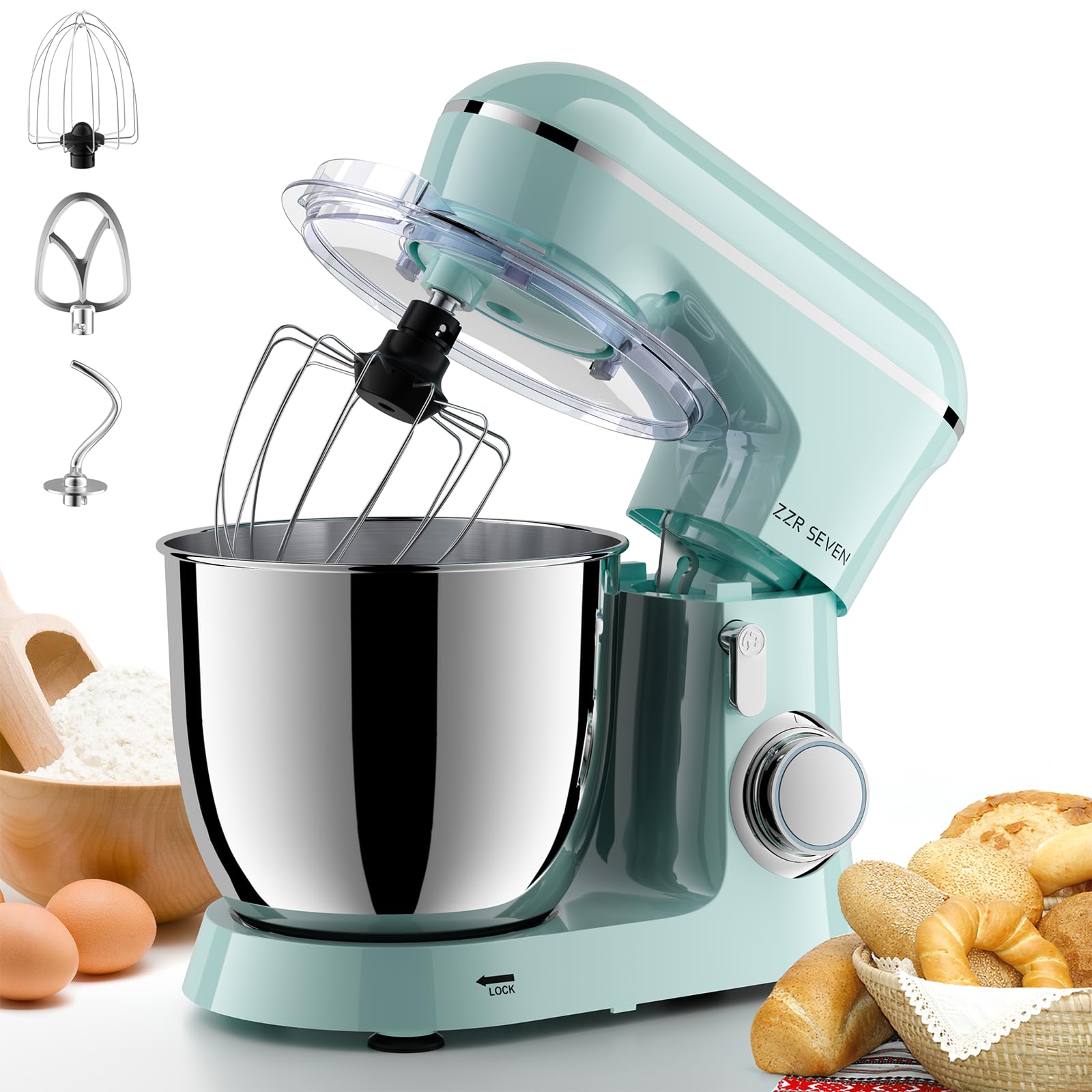 **450W Stand Mixer with 5.5QT Stainless Steel Bowl - Heavy Duty Dough Mixer, Cake & Kitchen Mixer - Includes Beater, Dough Hook & Egg Whisk - Perfect for Baking Bread, Cookies & Cakes (Blue)**