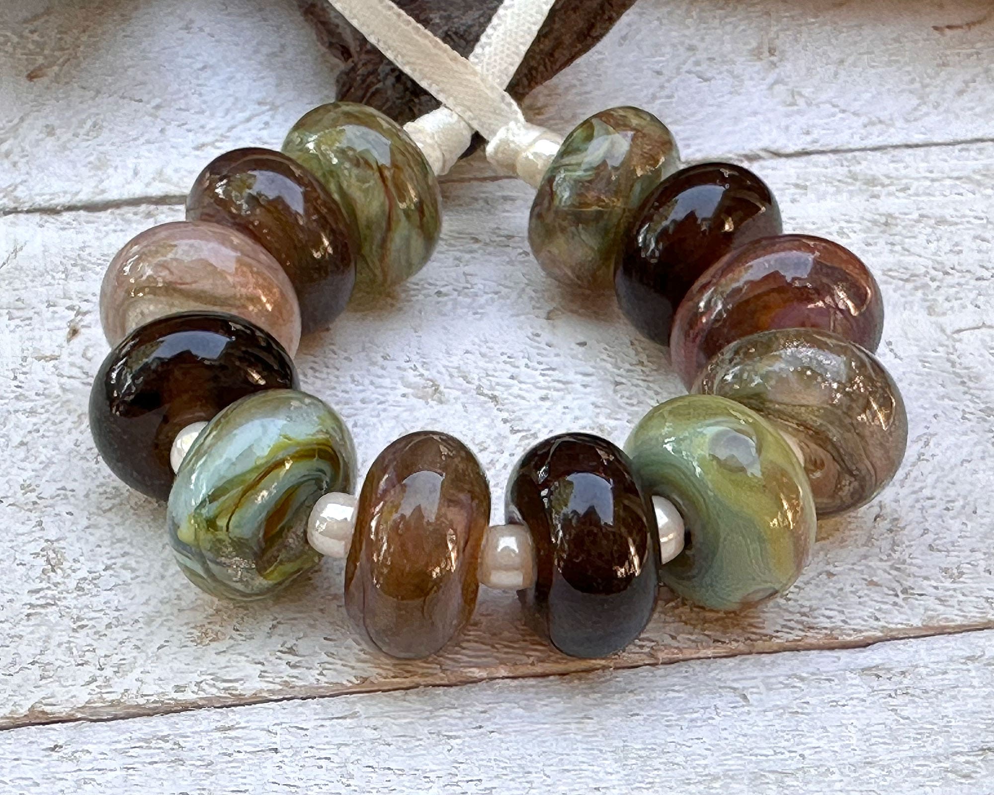 12Pcs Forrest Gold Shimmer Lampwork Glass Beads for Jewelry Making - DIY Bracelet, Necklace, Earrings Craft Supplies - Perfect for Bohemian Style Accessories & Gift Giving