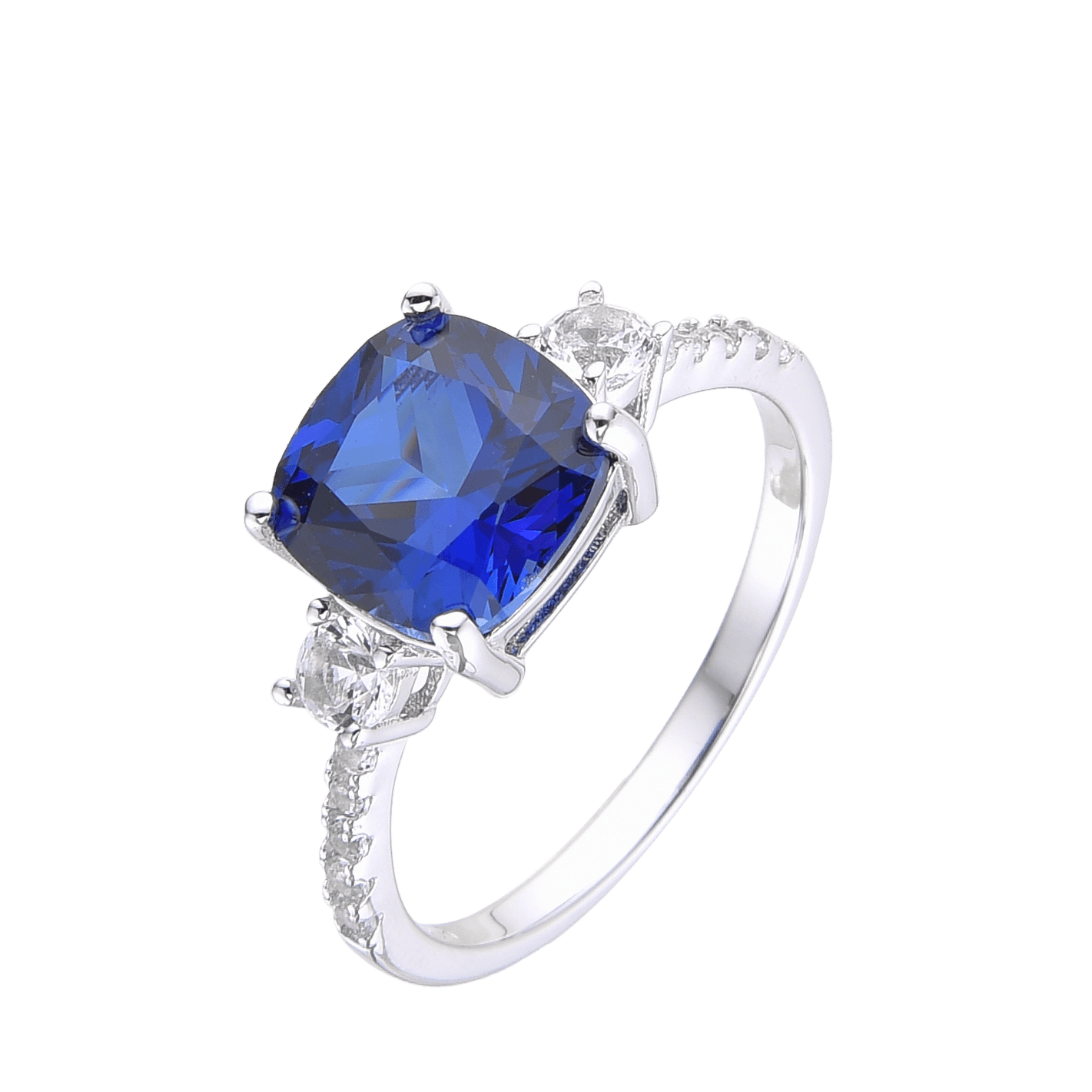 Exquisite Ceylon Sapphire Cushion Three Stone Engagement Ring - Vintage Inspired Jewelry for Women - Perfect for Weddings, Anniversaries & Special Occasions