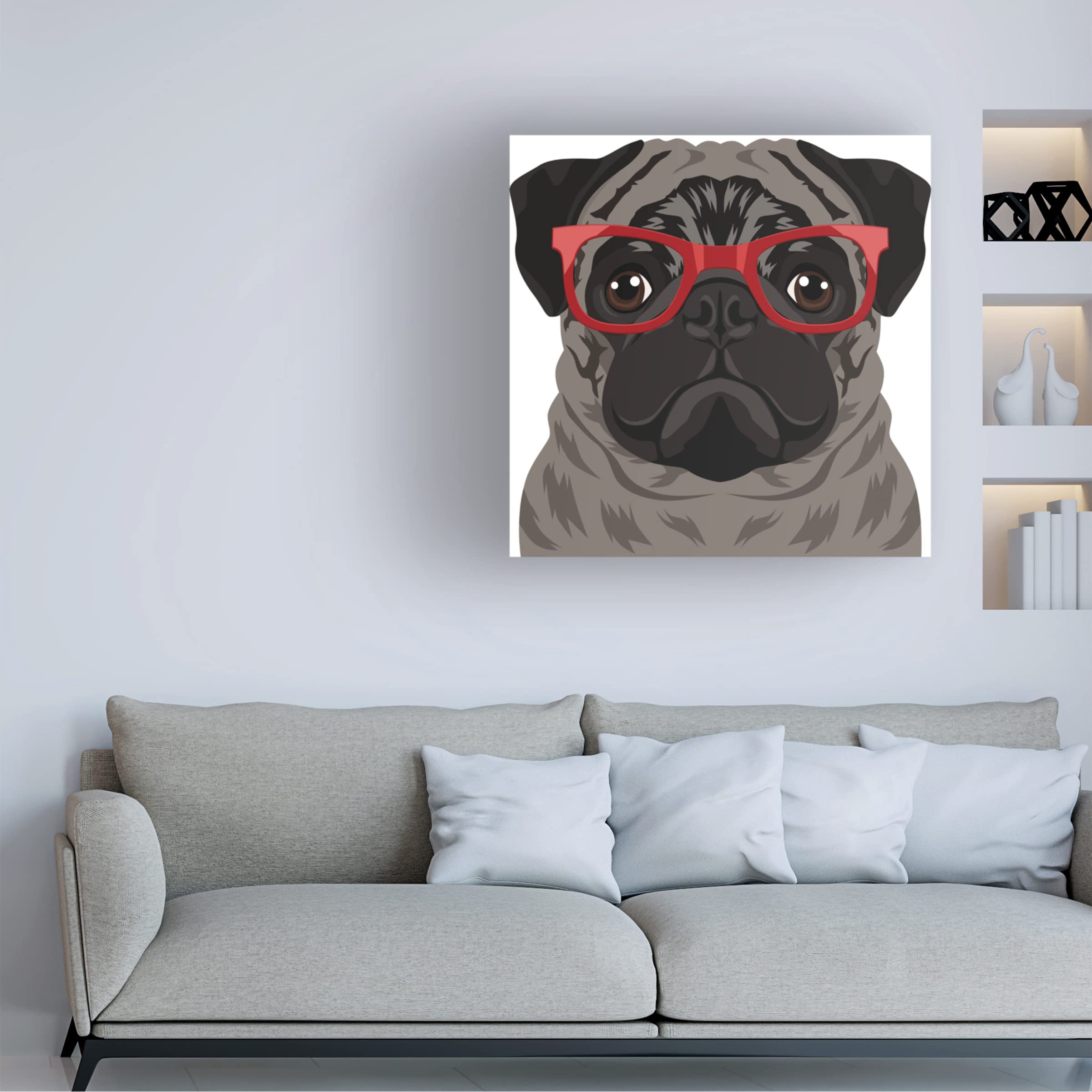 Pug Wearing Hipster Glasses Canvas Art Print - Funny Dog Wall Decor for Living Room, Bedroom & Office - Modern Home Decor by Trademark Fine Art