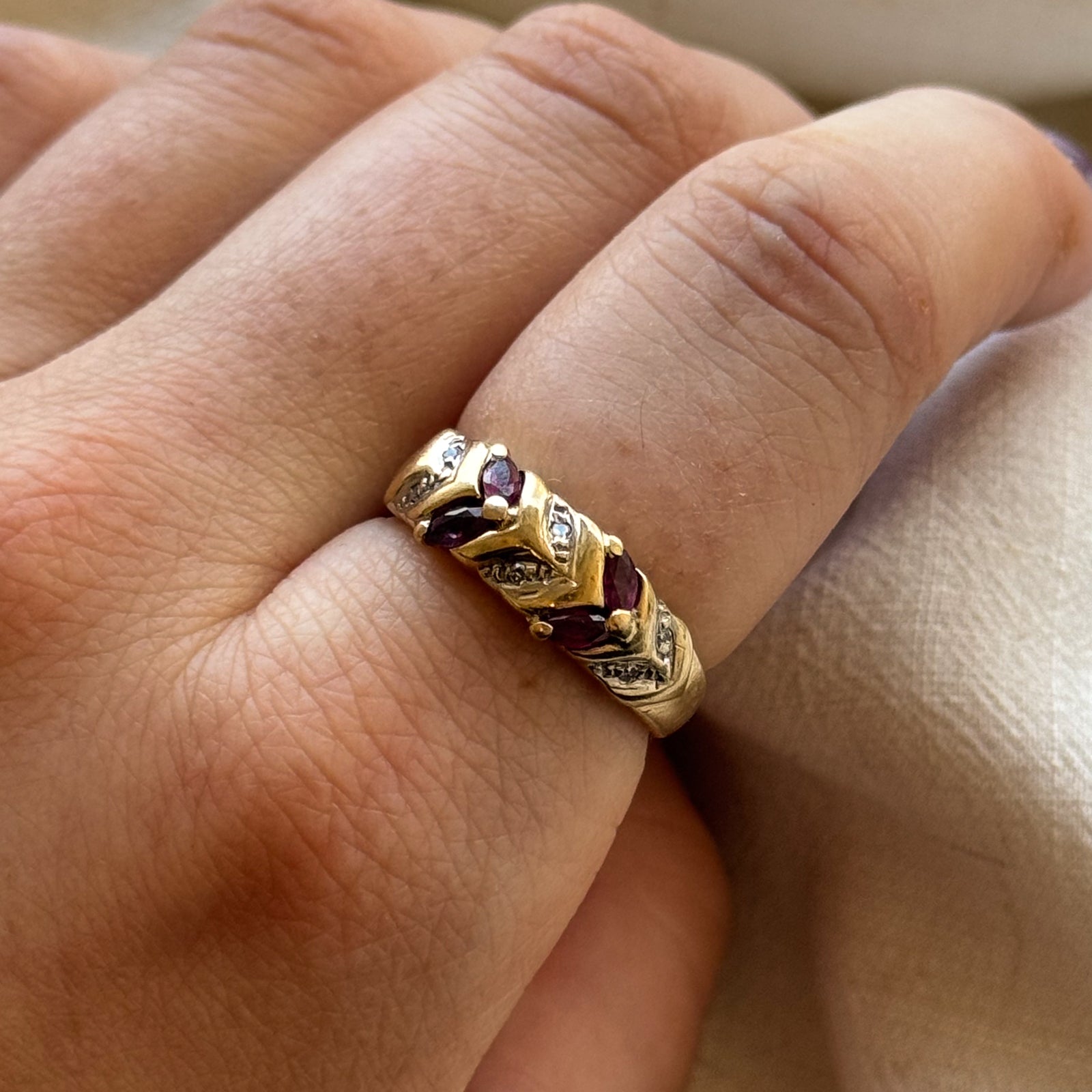 Ruby & Diamond Braided Band Ring - 0.28ctw Ruby & 0.03ctw Diamond - Size 6.75 - Elegant Wedding, Anniversary or Gift Jewelry for Women