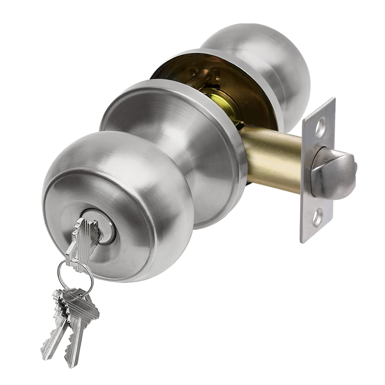 **CML Hardware Keyed Entry Door Knob Set - Solid Stainless Steel Exterior & Interior Door Lock with Round Ball Handle (1 Pack) - Perfect for Homes, Offices & Apartments**