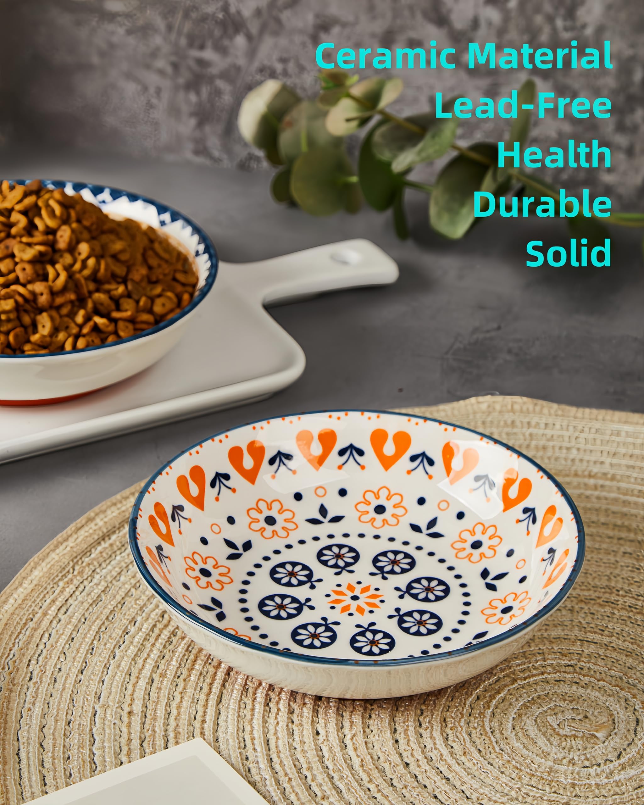 3-Pack Ceramic Cat Food Bowls with Non-Slip Silicone Base - 5.5