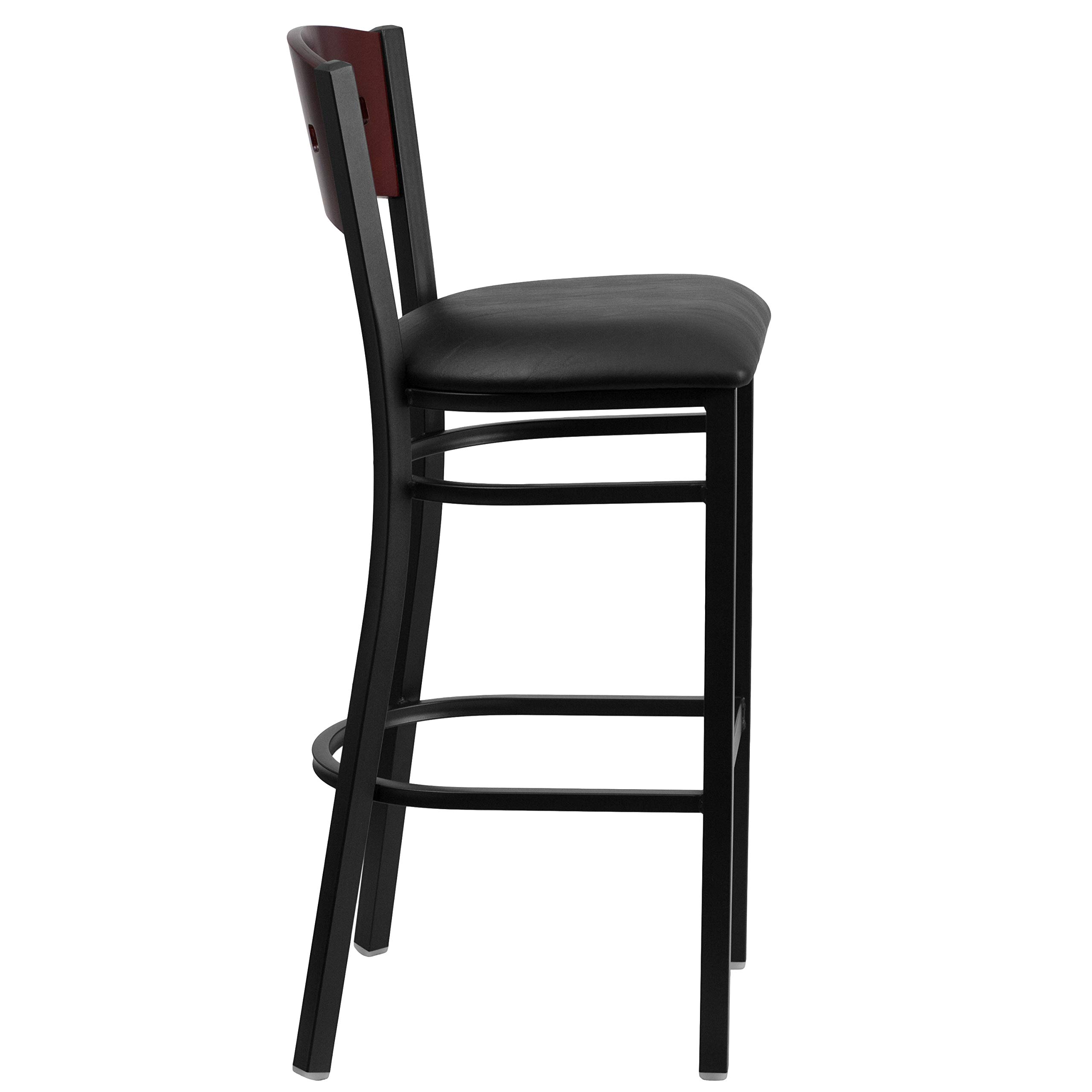 2 Pack Black Metal Bar Stools with 4 Square Back & Mahogany Wood Frame - Vinyl Upholstered Counter Height Stools for Kitchen Island, Breakfast Bar, and Home Decor