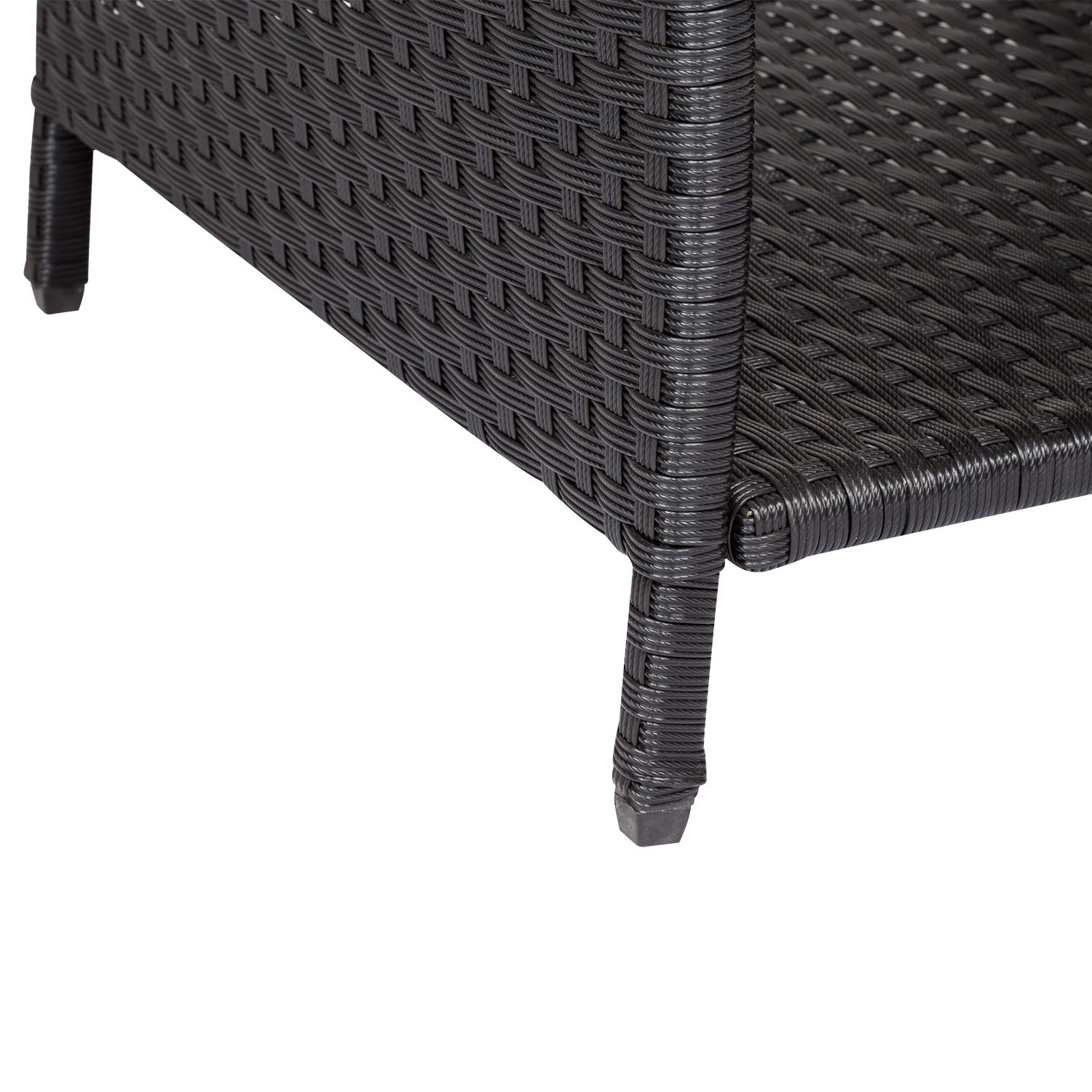 JSUN7 Outdoor Wicker Side Table with Storage & Glass Top - Square Rattan Patio End Table for Deck, Balcony, Poolside - Weather-Resistant Black Outdoor Furniture for Relaxing by the Pool or Entertaining Guests