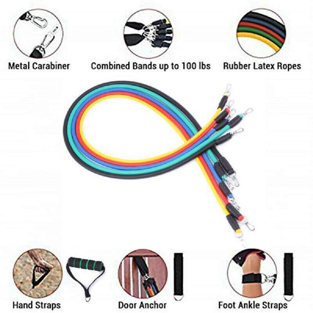 Premium 11-Piece Exercise Resistance Bands Set for Strength Training & Stretching - Includes Fitness Tubes, Foam Handles, Ankle Straps & Door Anchor - Perfect for Home Gym Workouts for Men & Women - Ideal for Yoga, Pilates, Physical Therapy & Full-Body Toning