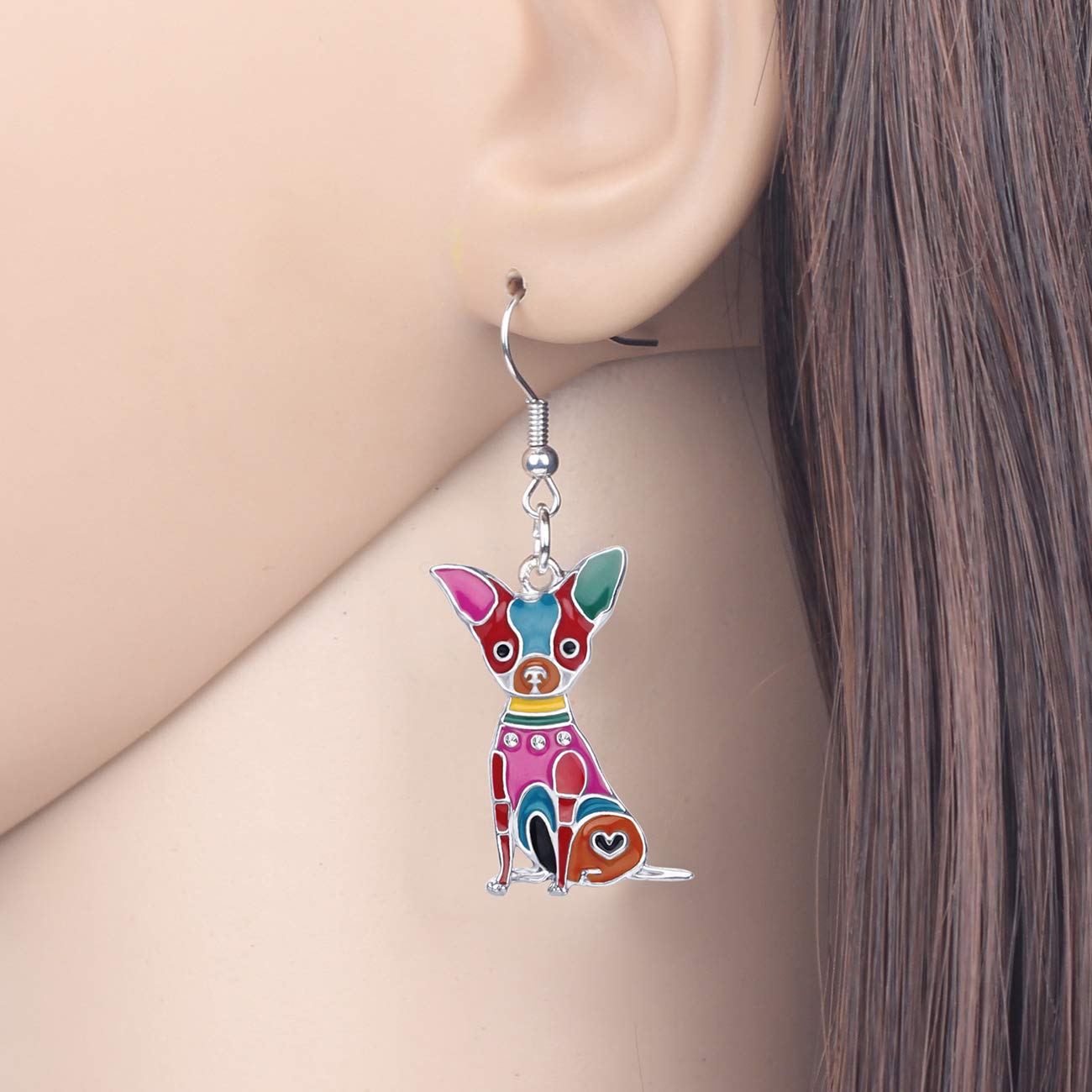 BONSNY Enamel Chihuahua Dog Earrings for Women - Fun Pet Jewelry for Casual Wear