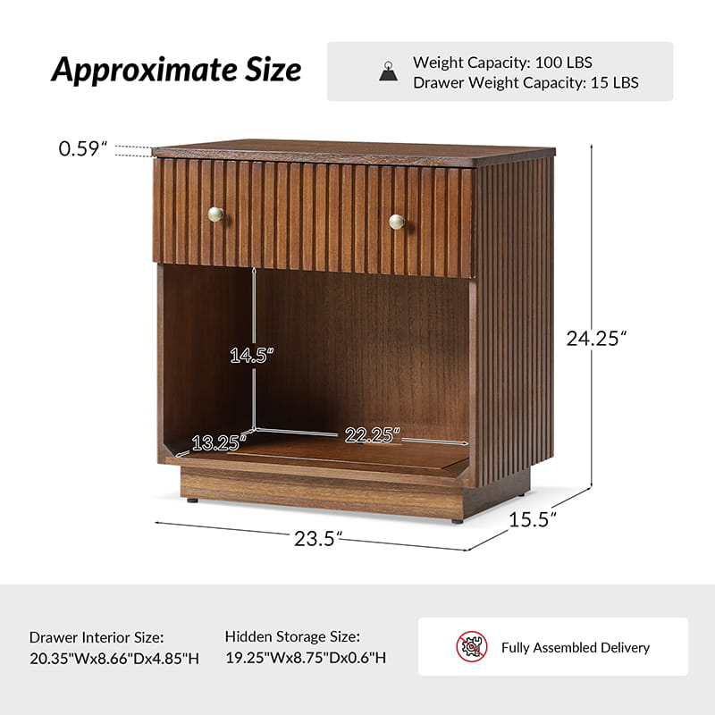1 Drawer Nightstand with Open Shelf & USB Charging Station - Modern Bedside Table for Small Spaces, Bedroom, Living Room | Optional Types Available