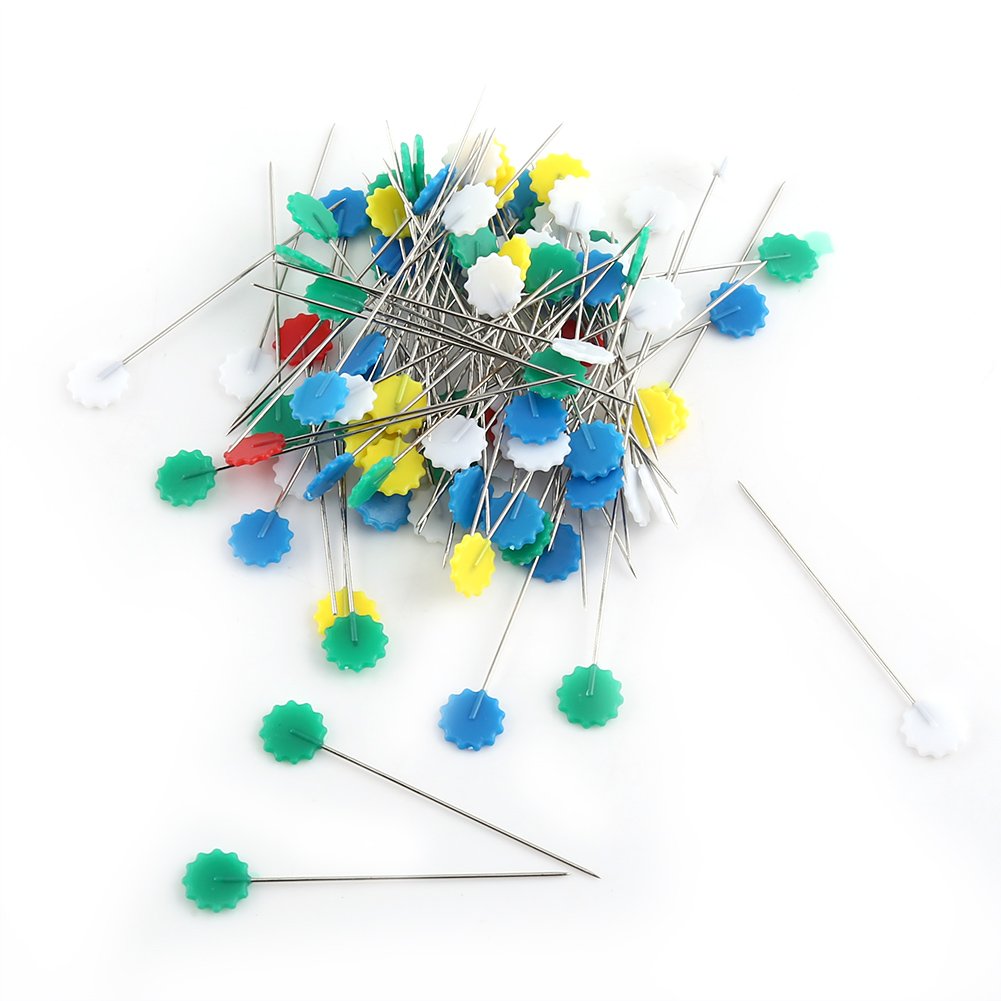 Walfront 100Pcs Quilting Pins with Flat Head - 3.9-5cm Long Flower Head Sewing Pins for Patchwork & Quilting Supplies (Flower Head Style) - Perfect for Sewing, Embroidery, and DIY Craft Projects