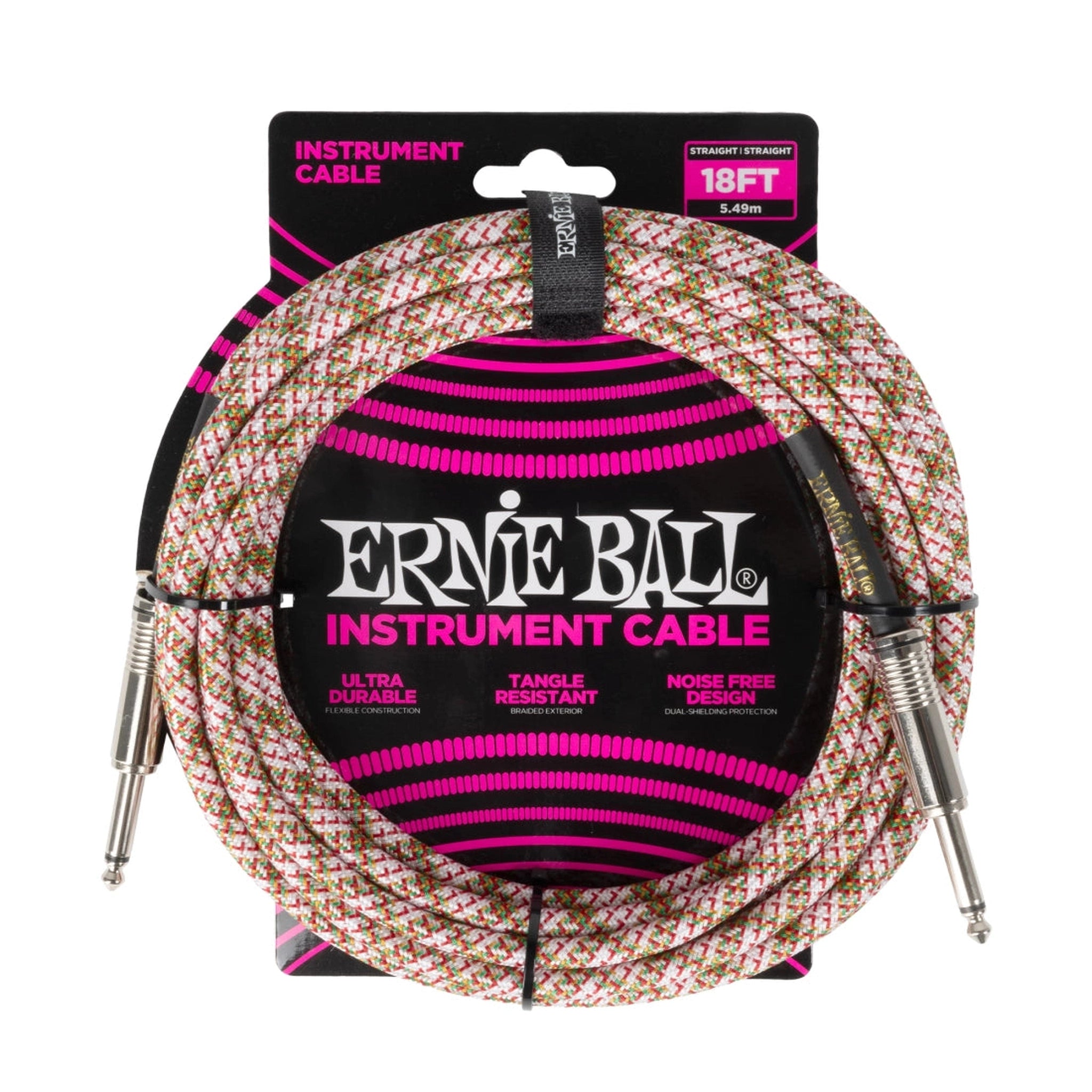 Ernie Ball 18ft Braided Instrument Cable - Emerald Argyle - High-Quality Guitar & Bass Cable for Professional Musicians & Performers - Perfect for Live Gigs, Studio Recording & Stage Performances