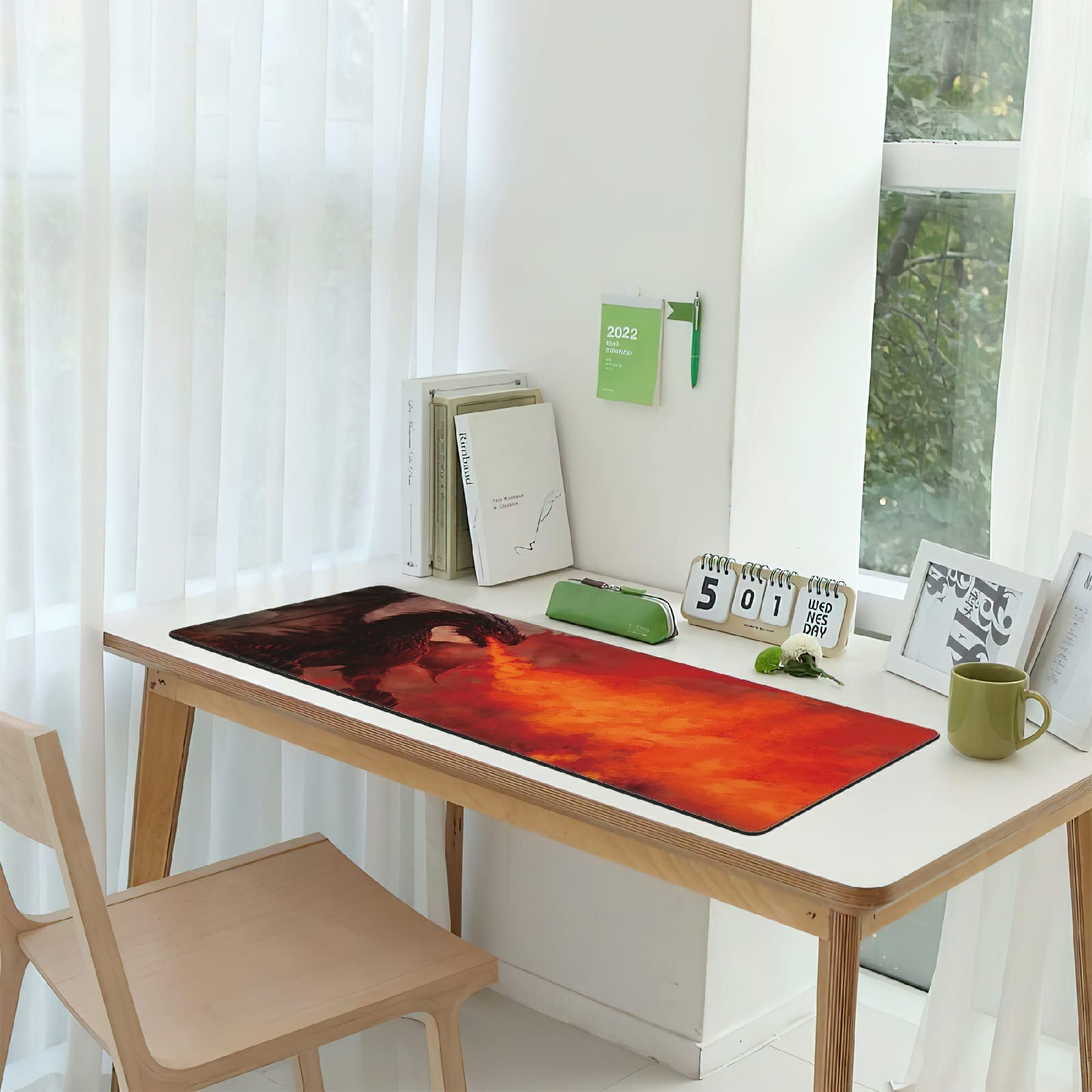 Elightvap Large Gaming Mouse Pad with Dragon Design - Non-Slip Rubber Base & Stitched Edges - 35.5