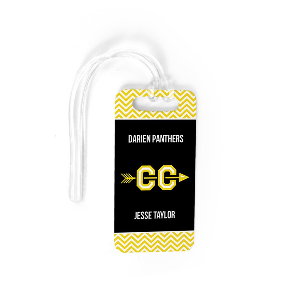 Personalized Cross Country Team Luggage Tag with Arrow Design - Small Yellow/Black Travel Bag Tag for Sports Teams | Perfect for Cross Country Runners, Travelers & Sports Enthusiasts