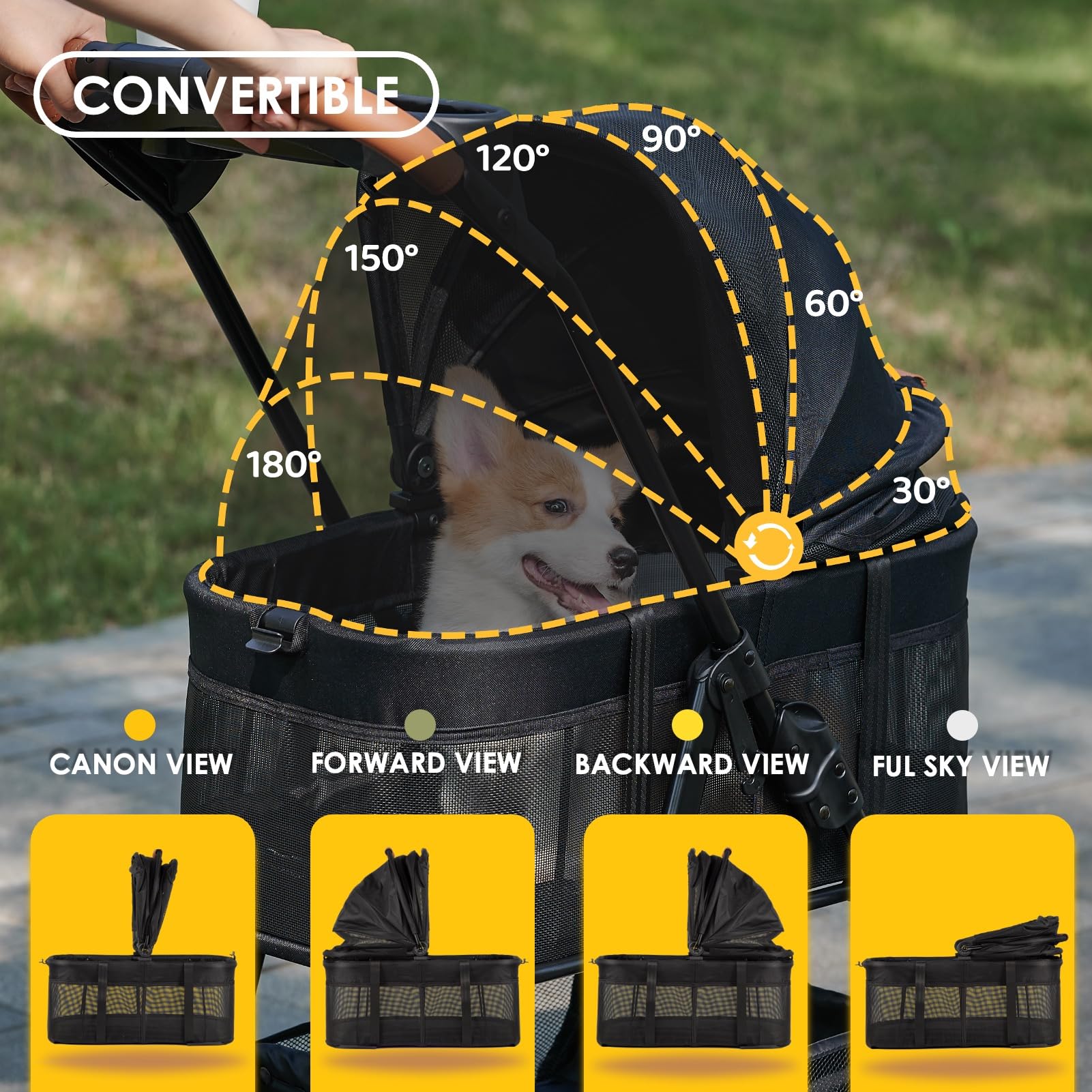 3 in 1 Folding Dog Stroller for Small & Medium Pets - Lightweight Cat Stroller with Removable Carrier, Car Seat & Sunshade - Waterproof All-Terrain Pet Stroller Holds 2 Cats or Dogs - Perfect for Park Walks, Vet Visits & Travel Adventures
