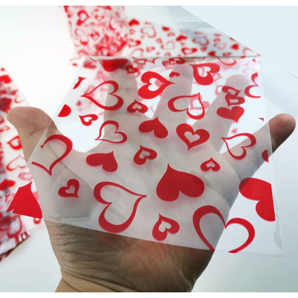 100 PCS Red Heart Cellophane Bags - Valentine's Day Party Favor Bags, Cookie & Candy Bags for Birthday, Wedding, Baby Shower Gift Packaging - Perfect for Party Decorations and Sweet Treats