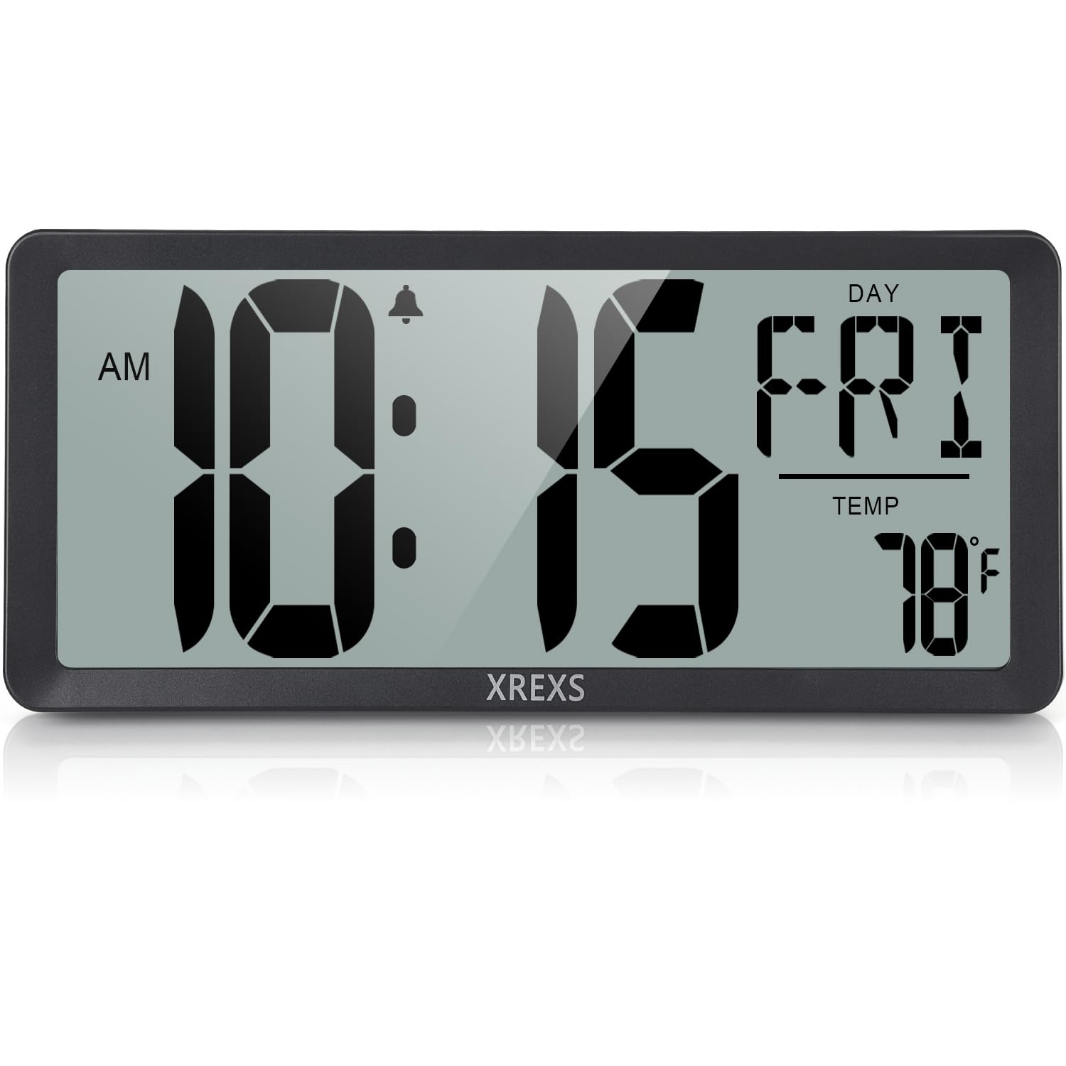 XREXS 14.17 Inch Large Digital Wall Clock with LCD Screen - Battery Operated Alarm Clock with Time, Calendar & Temperature Display - Count Up/Down Timer for Bedroom, Office & Home Decor (Batteries Included) - Perfect for Living Rooms, Kitchens, Classrooms & Workspaces