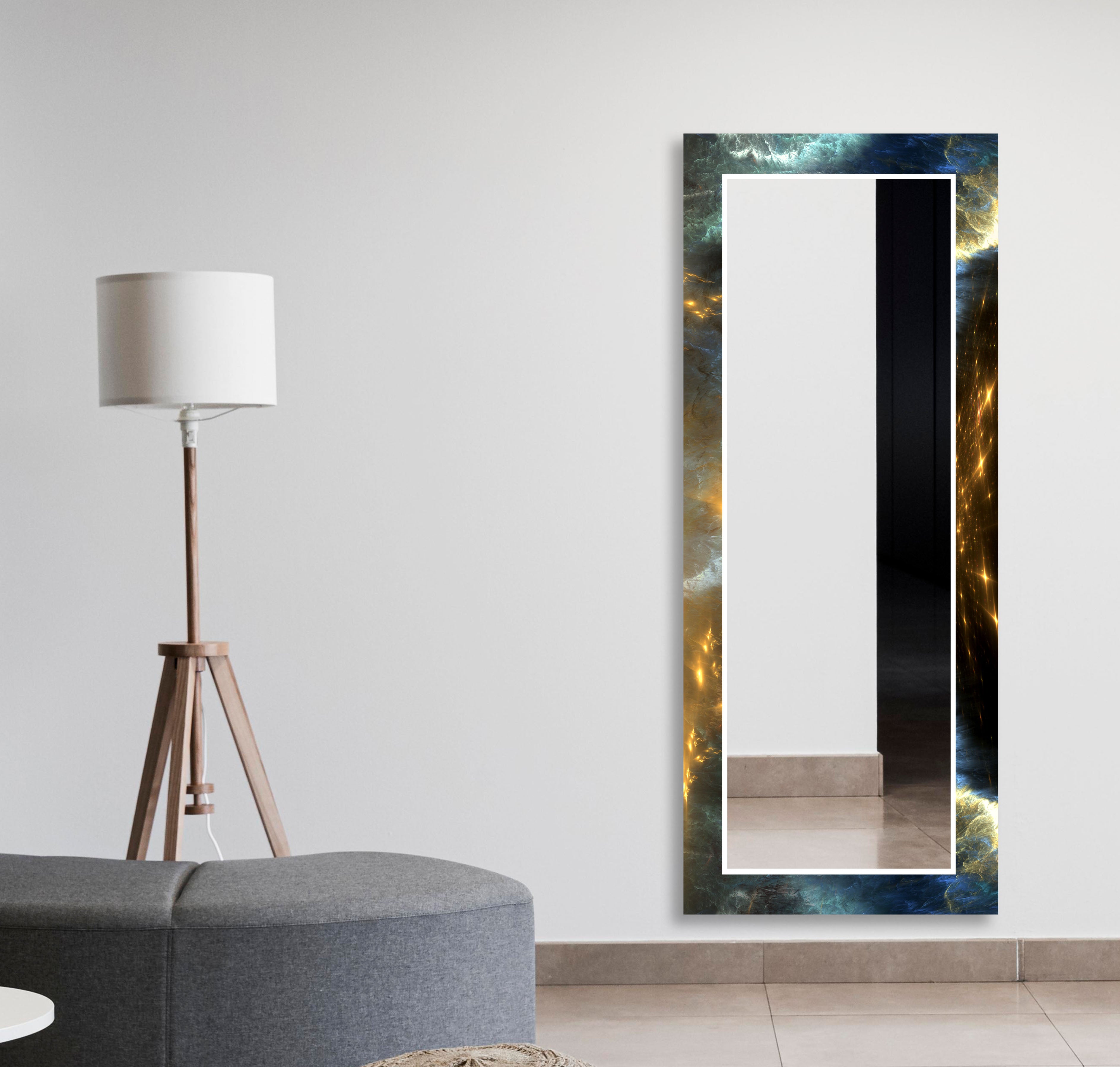 Black Gold Space Wall Mirror - Modern Decorative Mirror for Living Room, Bedroom & Bathroom - Stylish Home Decor & Vanity Mirror