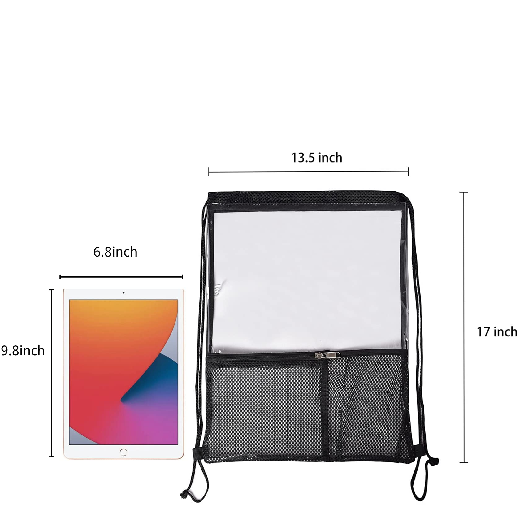 MAY TREE Clear Drawstring Backpack for Women & Men - Waterproof Stadium Approved Concert Bag with 2 Front Pockets - Perfect for Sports, Festivals, Travel & Work - Black