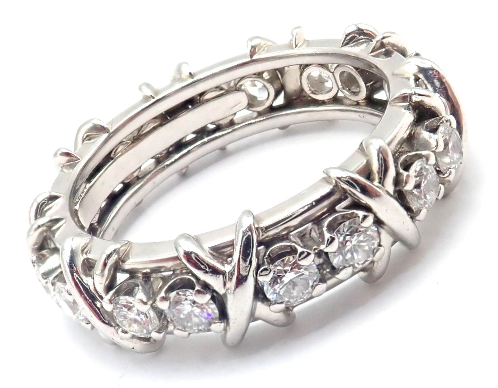 Tiffany & Co Jean Schlumberger Platinum 16 Stone Diamond Band Ring Size 8.25 - Elegant Wedding, Anniversary & Engagement Jewelry Gift for Her