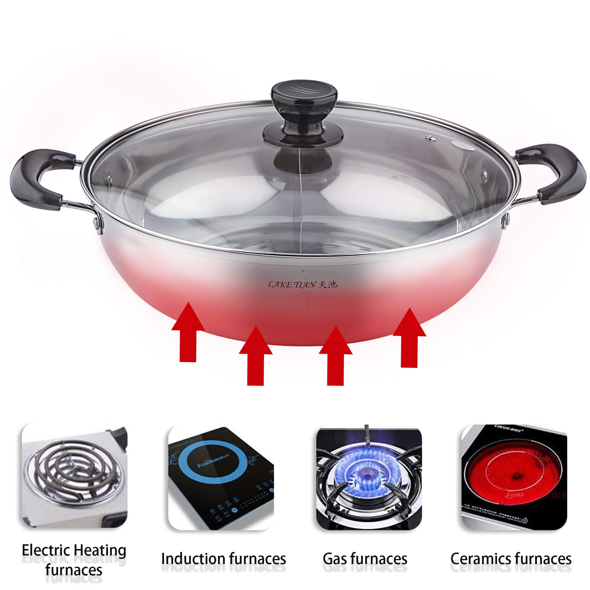 Premium Stainless Steel Shabu Shabu Hot Pot - 12 Inch (30 cm) Dual-Sided Yin Yang Pot with Divider & 3 Serving Spoons - Perfect for Asian Hot Pot, Fondue & Family Gatherings