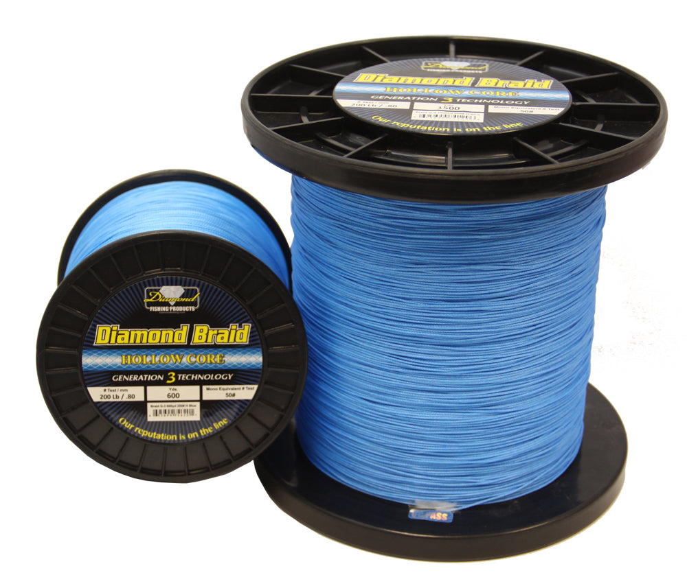 Premium Diamond Fishing Gen 3 Hollow Core Braided Line - 1500 Yards Blue - High Strength Saltwater & Freshwater Fishing Line for Casting, Trolling & Jigging