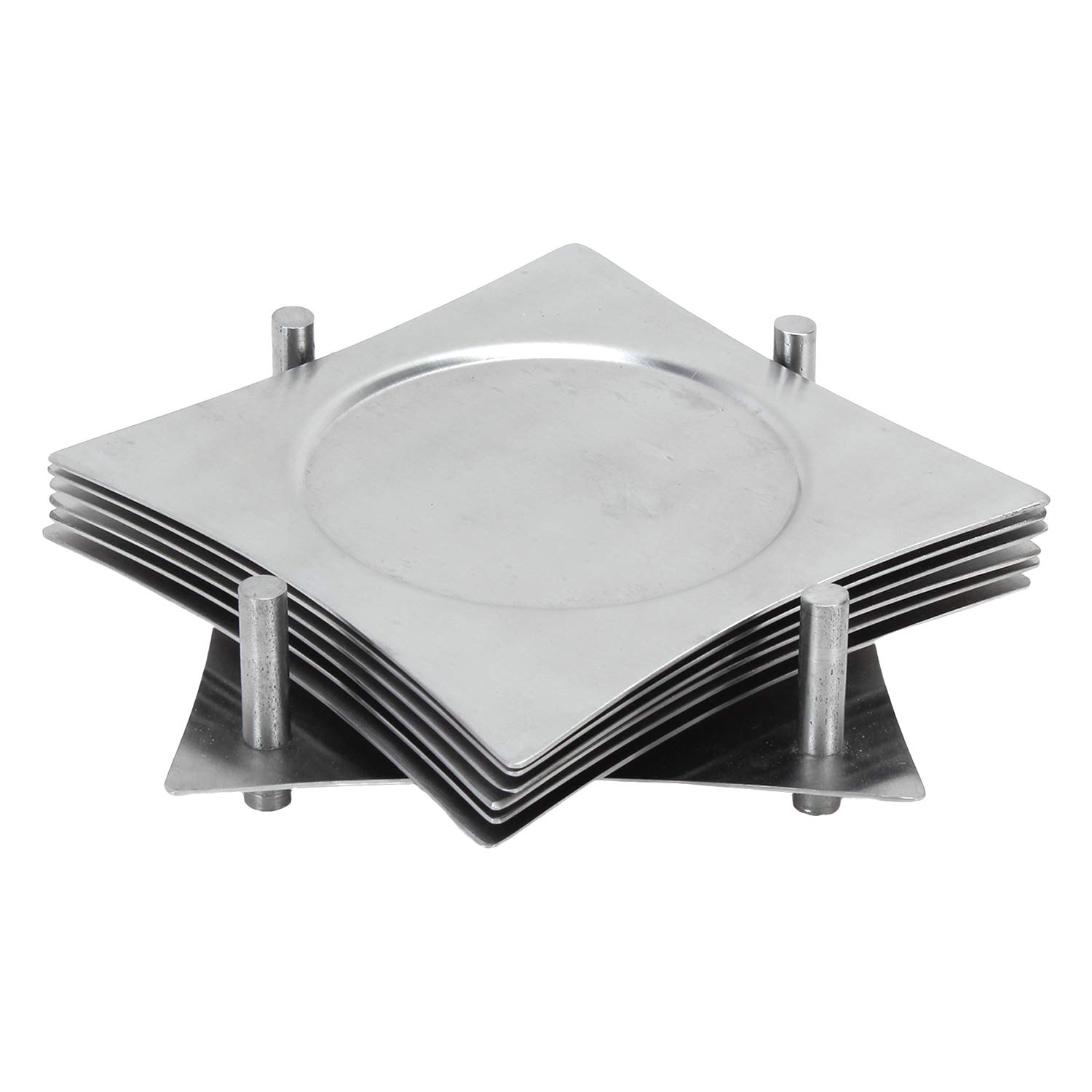 Premium Stainless Steel Coaster Set of 6 with Holder - Non-Slip Drink Coasters for Juice, Wine, Coffee Cups - Protect Tables from Stains & Scratches - Perfect for Home, Office, Bar, and Restaurant Use