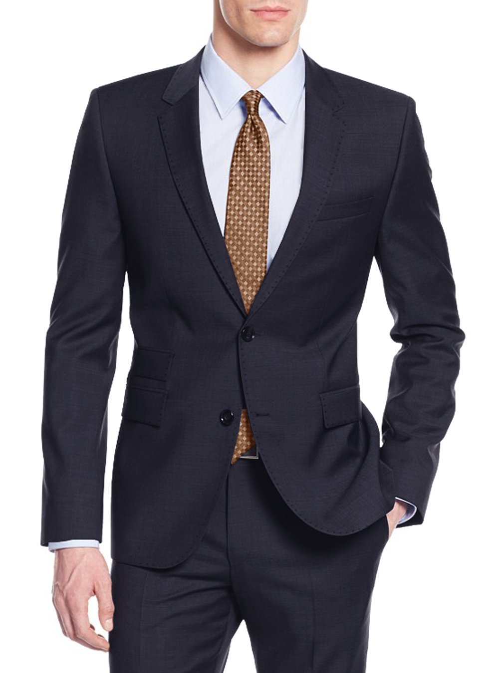Nicoletti Men's Modern Fit 2-Piece Suit with Working Buttonholes - Slim Fit Business Suit for Office, Wedding & Formal Events