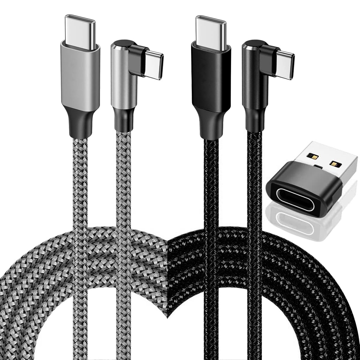 100W USB C to USB C Fast Charging Cable 2-Pack (3FT) - 90 Degree Right Angle Type C Cord for iPhone 16/15, Samsung Galaxy S24/S23, iPad, MacBook, Pixel - Perfect for Home, Office & Travel Charging