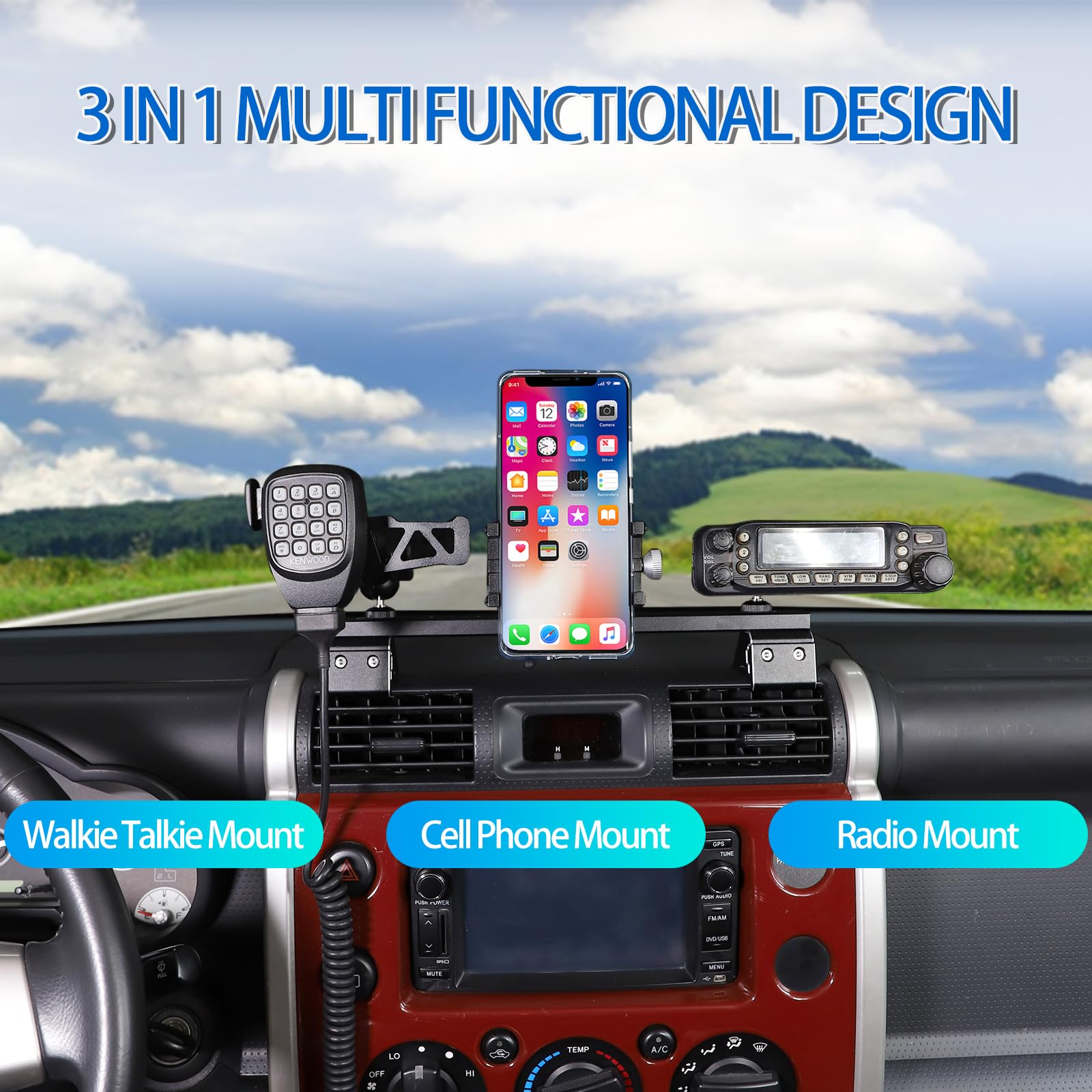 Universal Car Phone Mount & Walkie Talkie Holder for Toyota FJ Cruiser 2007-2021 | Multi-Function Dashboard & Air Vent Mount | 3-in-1 G-Style Design for Secure Device Placement | Perfect for Off-Roading, Commuting & Hands-Free Navigation