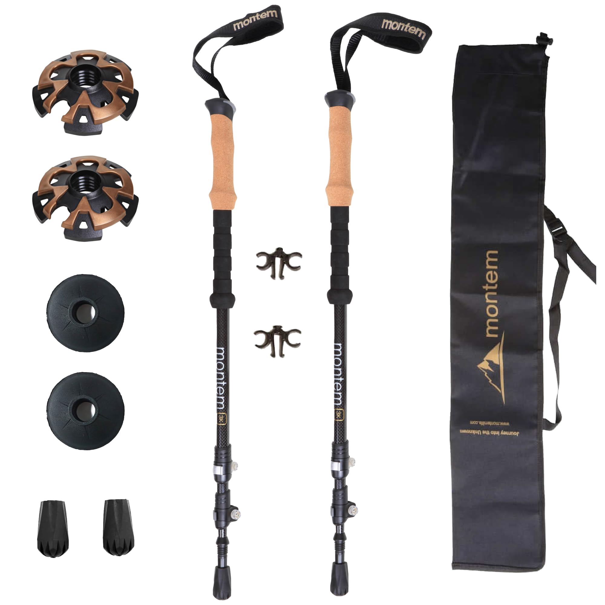 Montem 3K Carbon Fiber Trekking Poles - Ultralight Hiking Sticks with Shock Absorption & Quick Lock System - Weather Resistant Walking Sticks for Hiking, Backpacking & Outdoor Adventures (Pair)