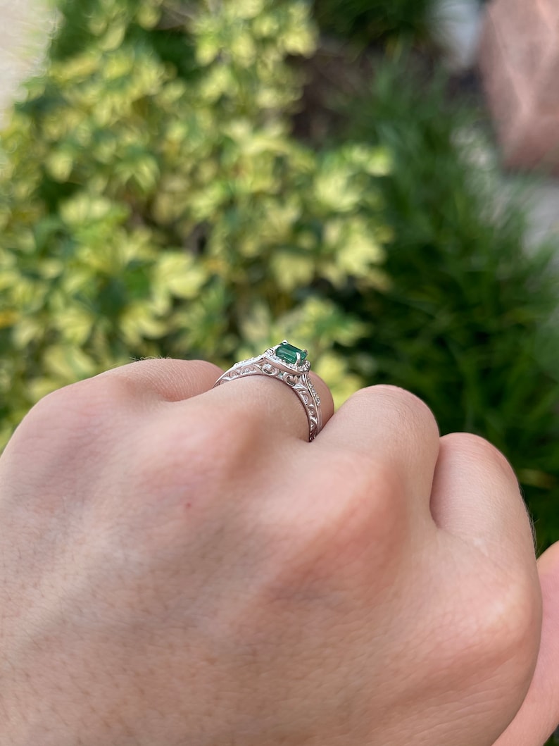 1.20tcw Vintage Inspired Floral Emerald Cut Diamond Engagement Ring in 14K Gold - Perfect for Proposals, Anniversaries & Romantic Gifts
