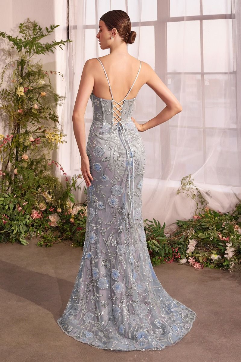 Elegant Metallic Floral Mermaid Gown for Women - Andrea & Leo Designer Evening Dress for Prom, Wedding & Special Occasions