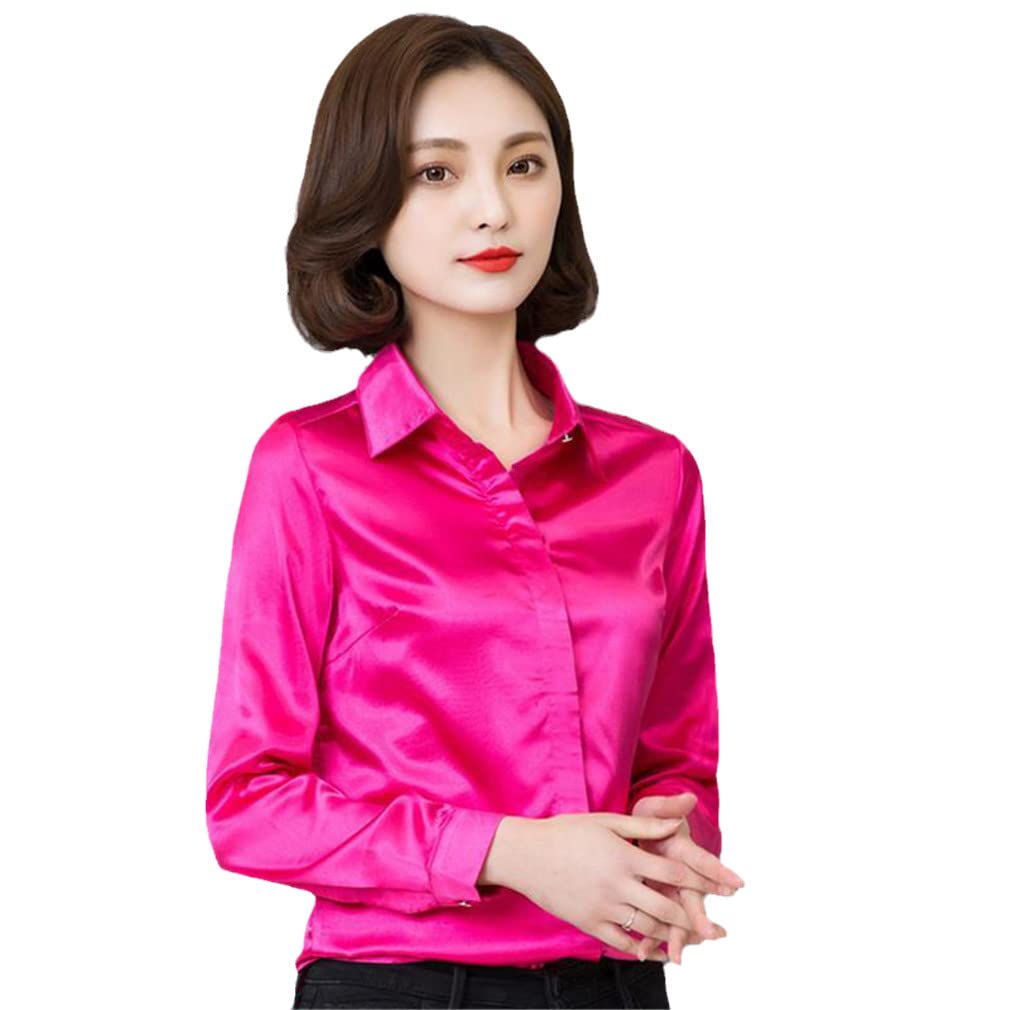 Elegant Women's Satin Silk Blouse Long Sleeve Office Shirt Tops - Professional Workwear for Business Women & Formal Occasions