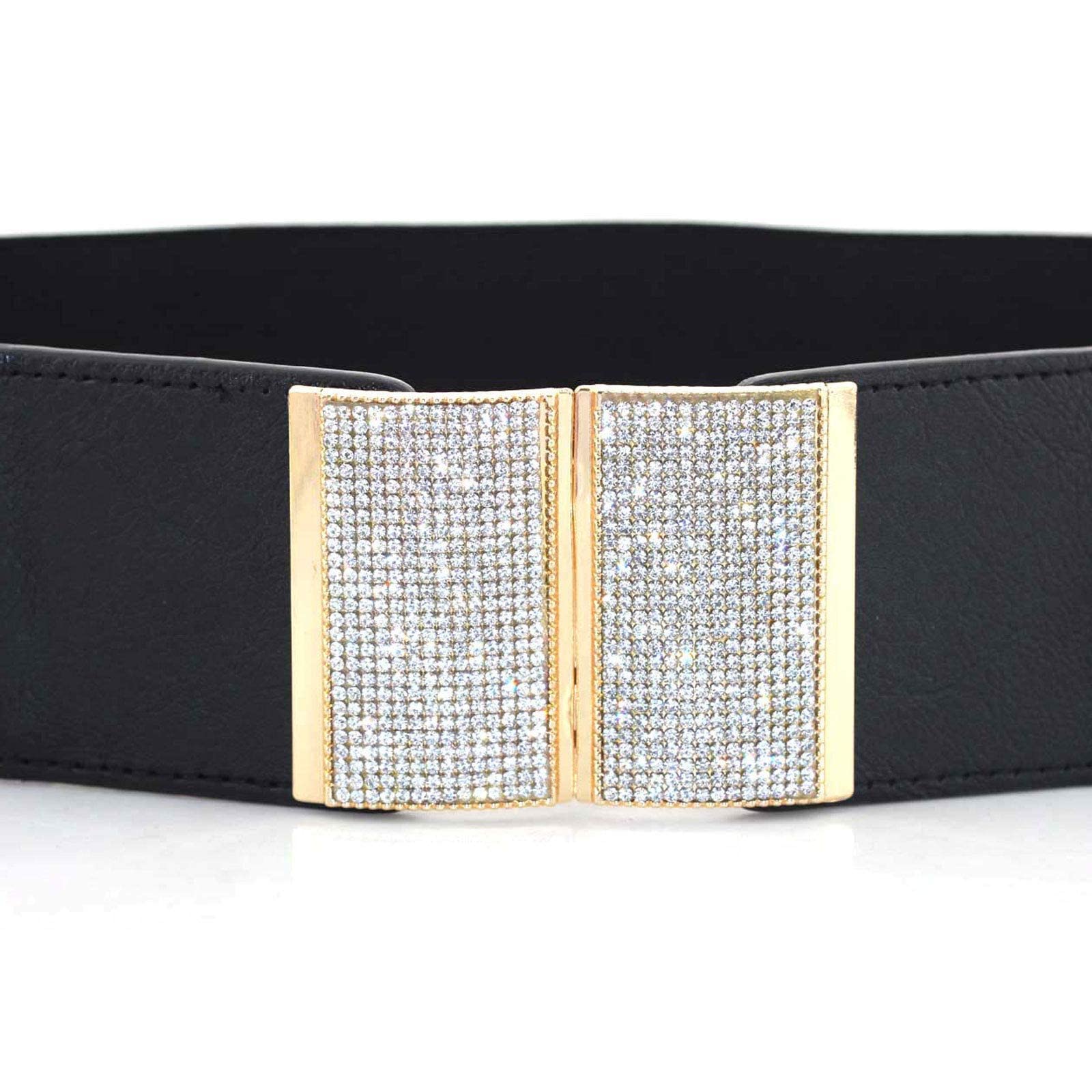 Black Elastic Waist Belt with Golden Buckle - Wedding & Formal Wear Accessory