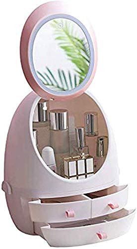Egg-Shaped Makeup Organizer with 3 Drawers & LED Mirror - Portable Cosmetic Storage Box for Bathroom, Dresser, Vanity Countertop | Perfect for Makeup Brushes, Jewelry & Skincare Products Organization