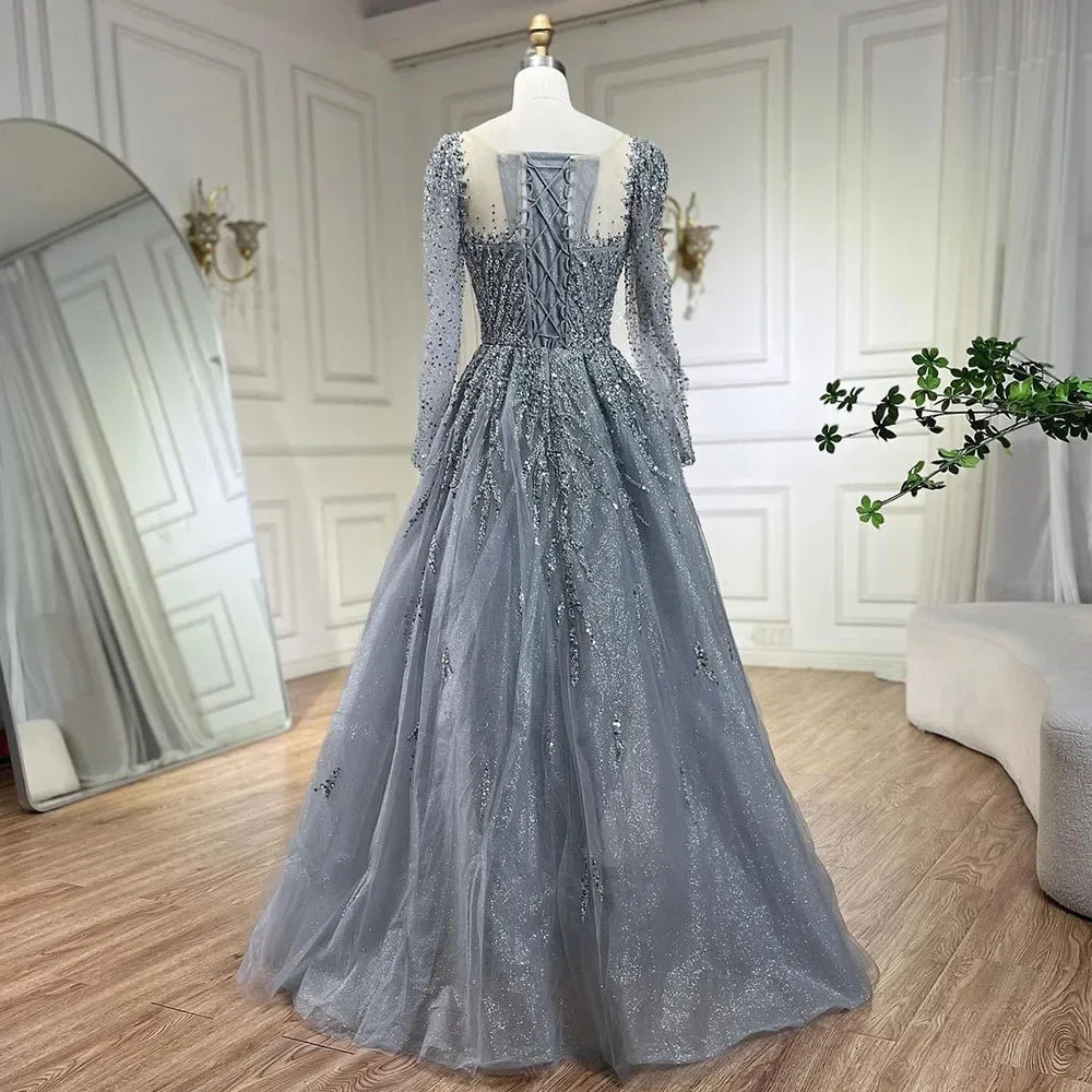 Elegant Dusty Pink Long Sleeve Evening Gown - Luxury Dubai Party Dress for Women LA71915 | Perfect for Weddings, Galas & Formal Events