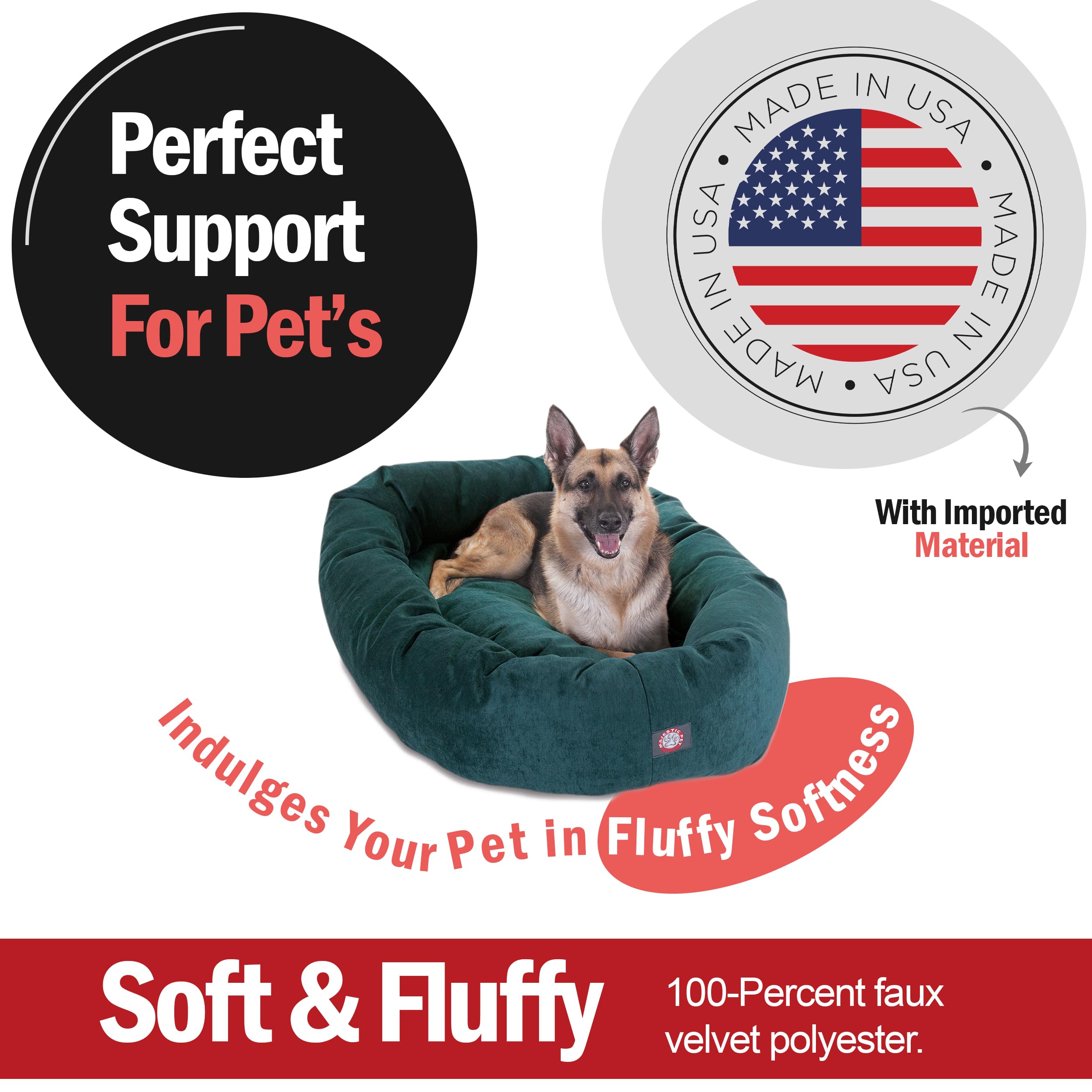 Majestic Pet 52 Inch Micro Velvet Calming Dog Bed - Washable Round Donut Bed with Head Support Spine - Extra Large Fluffy Pet Bed 52x35x11 Inches - Marine Blue - Perfect for Large Dogs, Pets with Anxiety & Cozy Home Decor