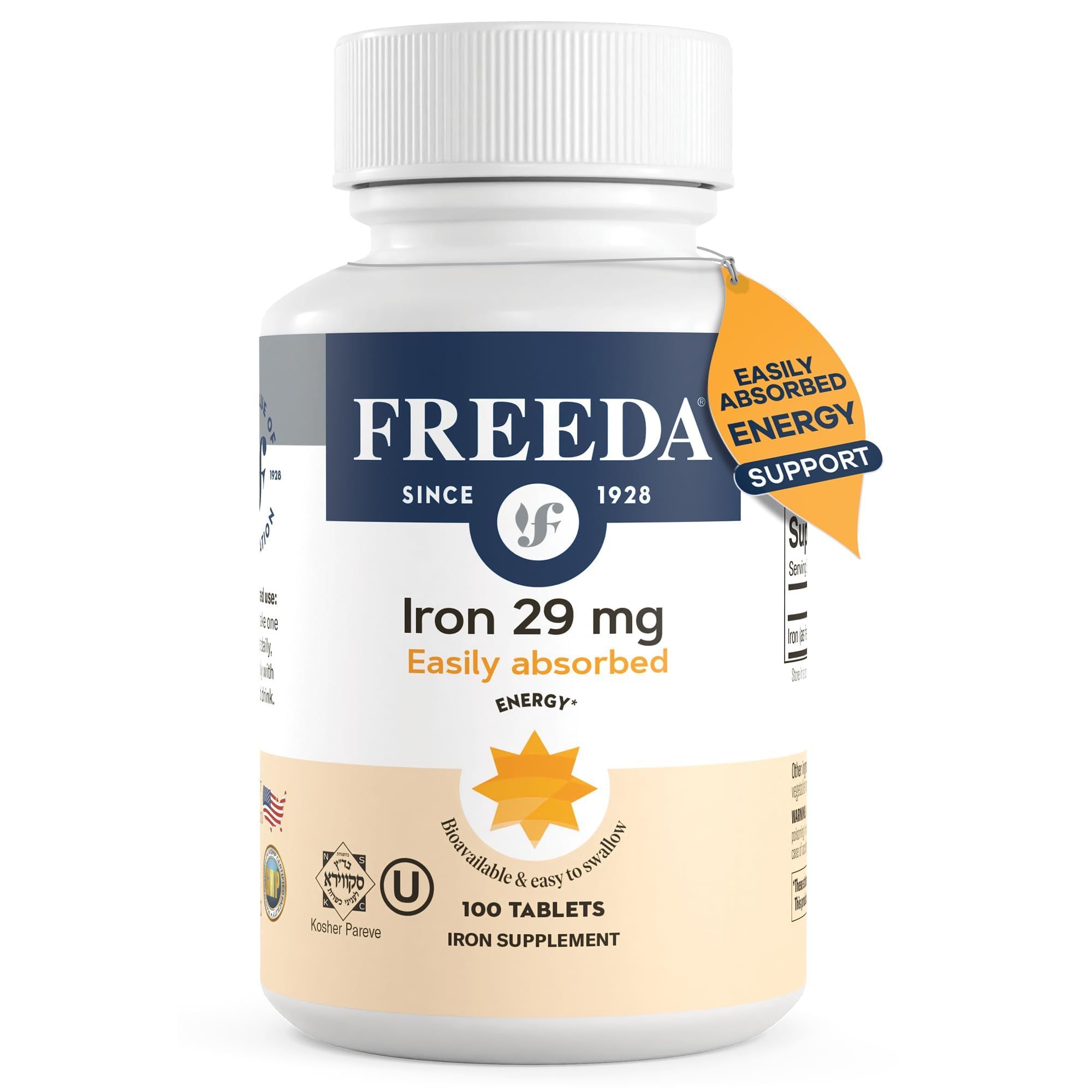 Freeda Iron Supplement - Ferrous Fumarate Iron Tablets for Energy & Anemia Support | Vegan, Gluten-Free Iron Pills for Women & Men | Boost Energy Levels & Improve Blood Health