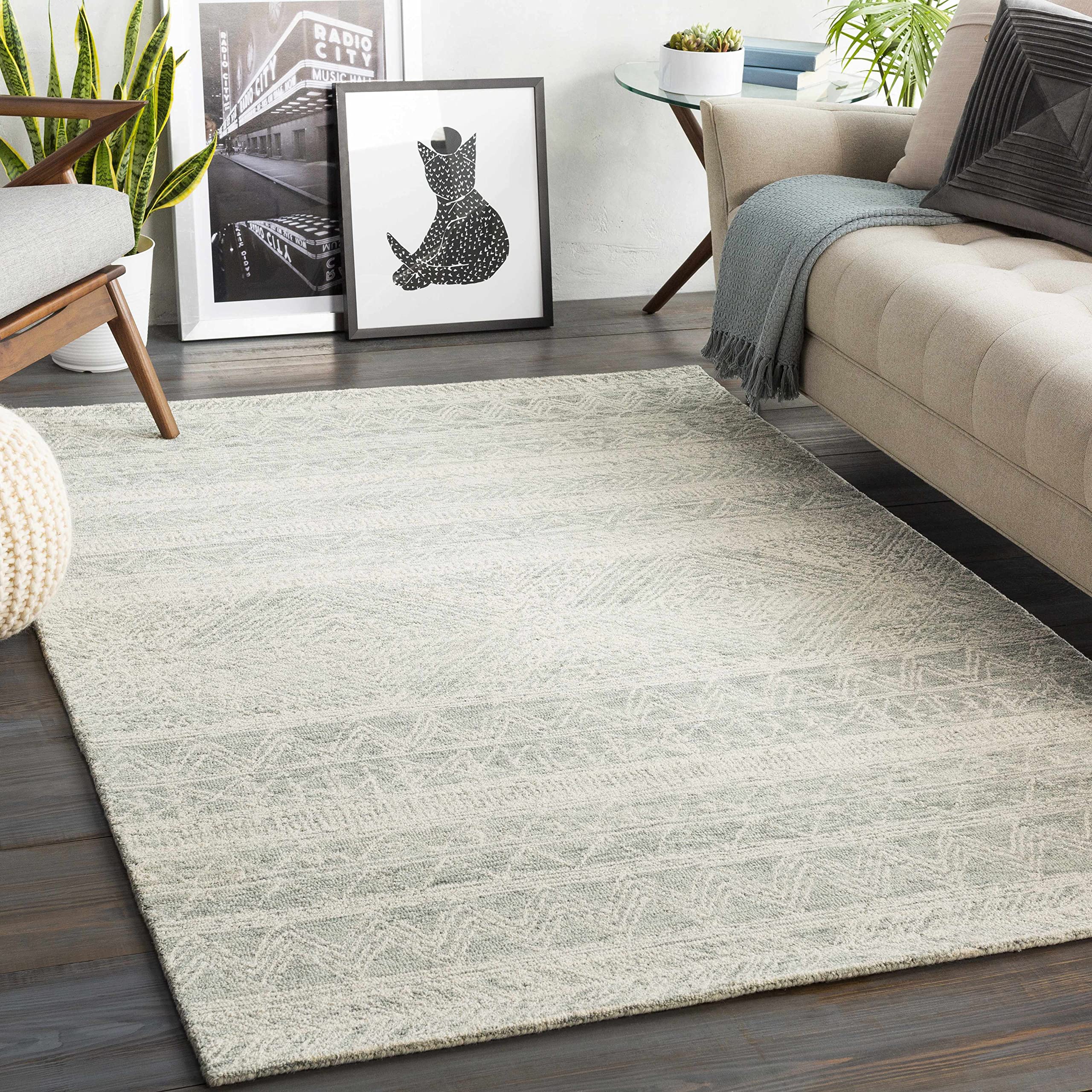 Bohemian Global Style Hauteloom Grahn Wool Area Rug 8' x 10' - Green & Beige Handwoven Rug for Living Room & Bedroom - Soft & Durable Home Decor for Cozy Spaces