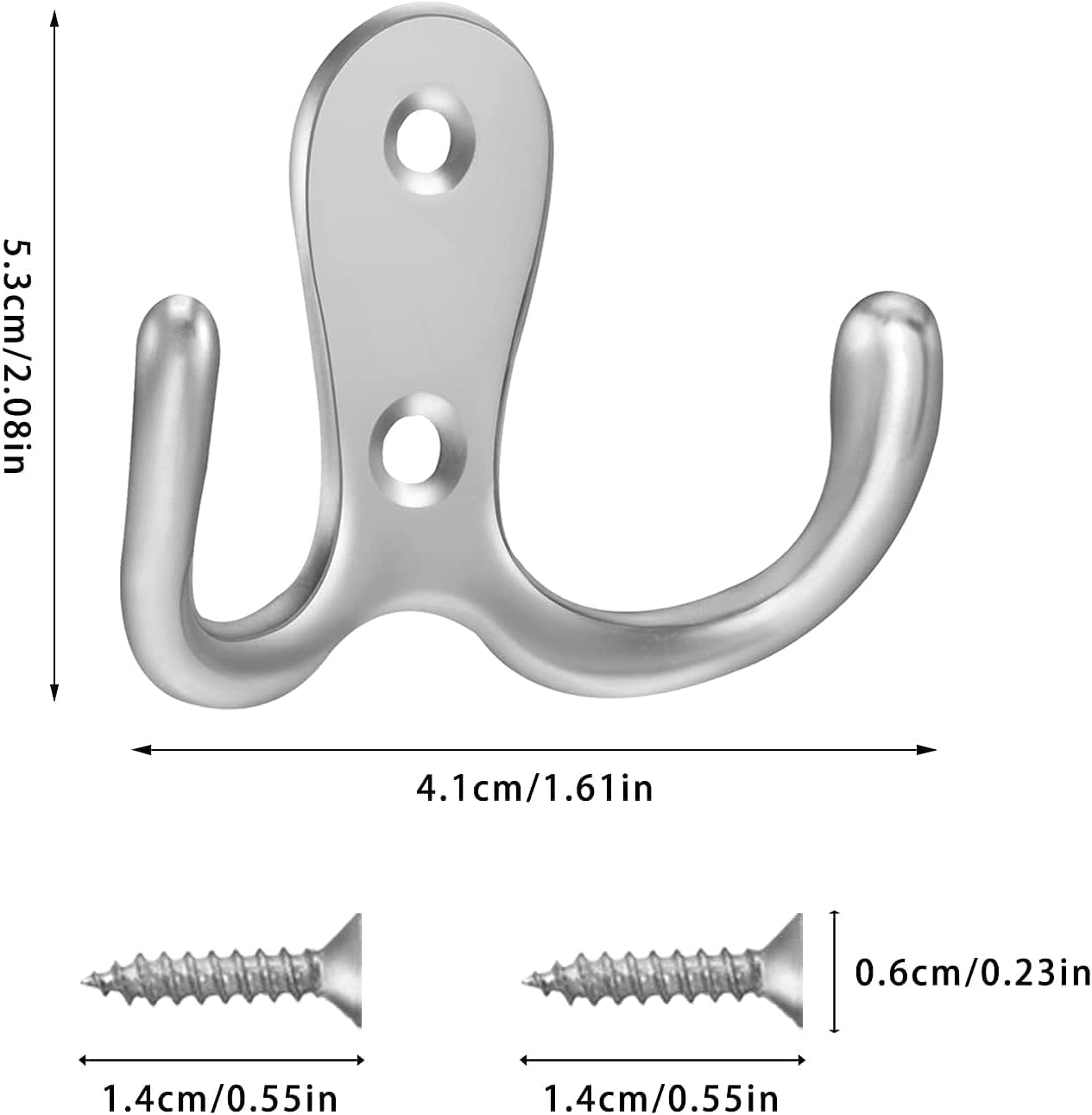 Voarge 4-Pack Double Prong Robe Hooks - Heavy Duty Metal Door Hooks for Bathroom, Bedroom & Wall - Includes 8 Screws for Secure Installation - Perfect for Hanging Robes, Towels, Coats & Clothes (Silver) | Ideal for Bathroom Organization, Closet Storage & Entryway Hanging Solutions