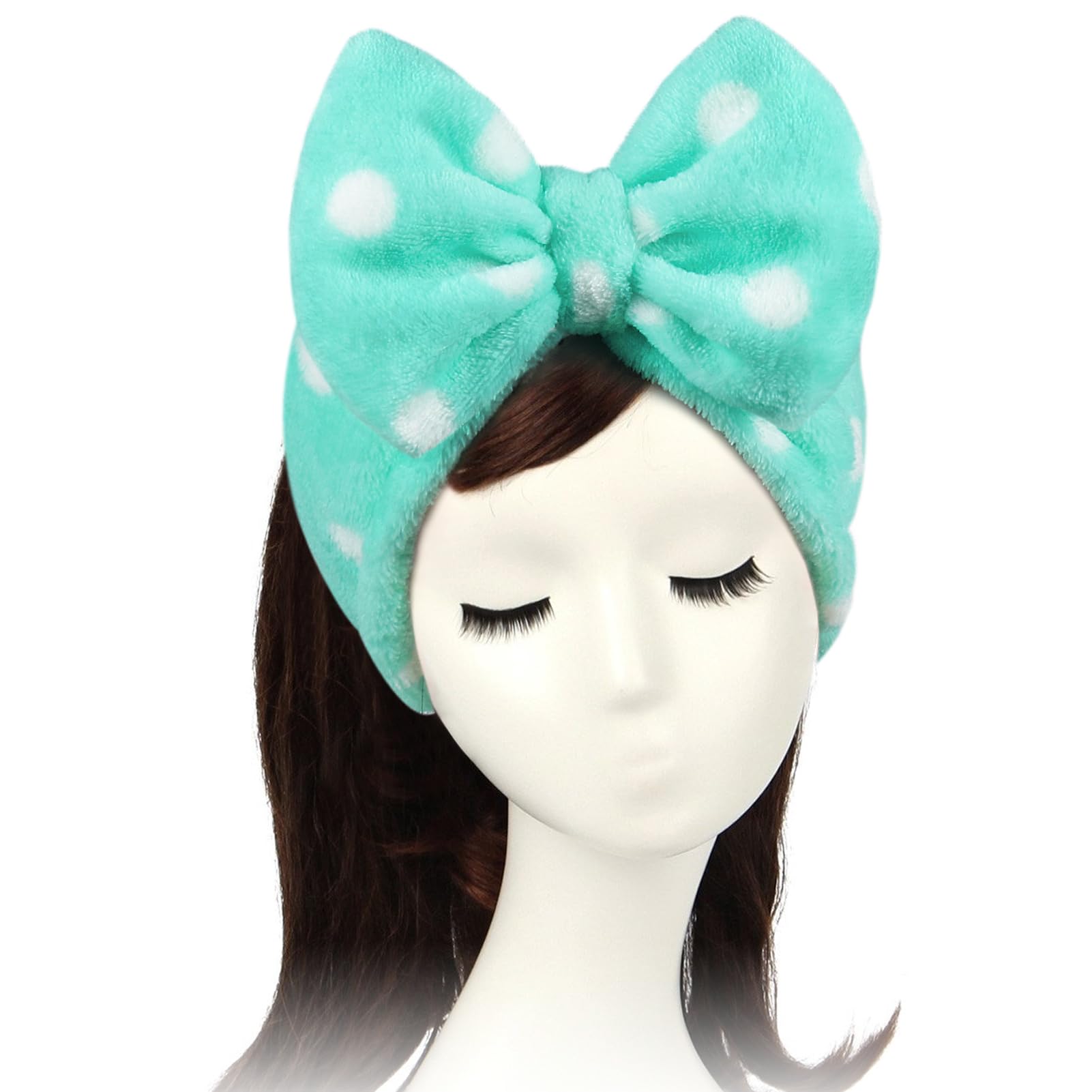 Shintop Sweet Super Soft Caroset Polka Dots Washable Cosmetic Headband Hair Accessory for Women (Green) - Perfect for Skincare, Makeup, Spa & Hair Styling