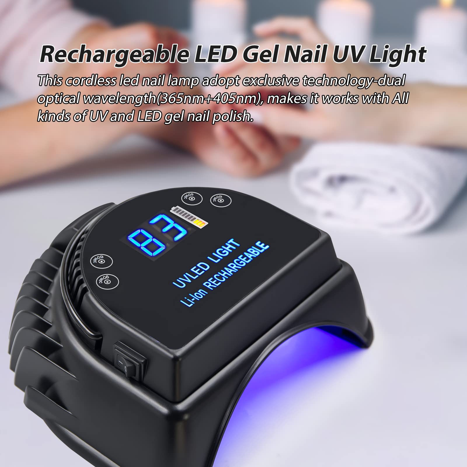 64W Rechargeable Pro LED Gel Nail Lamp - UV/LED Nail Dryer for Gel Polish Curing - Cordless & Portable Manicure Light (Black) | Perfect for Home Salon, Nail Art DIY & Professional Nail Technicians