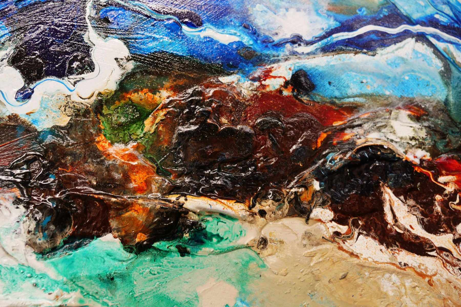 Nature's Vice 240cm x 100cm Blue Cream Textured Abstract Canvas Art - Perfect for Living Room, Bedroom & Office Wall Decor