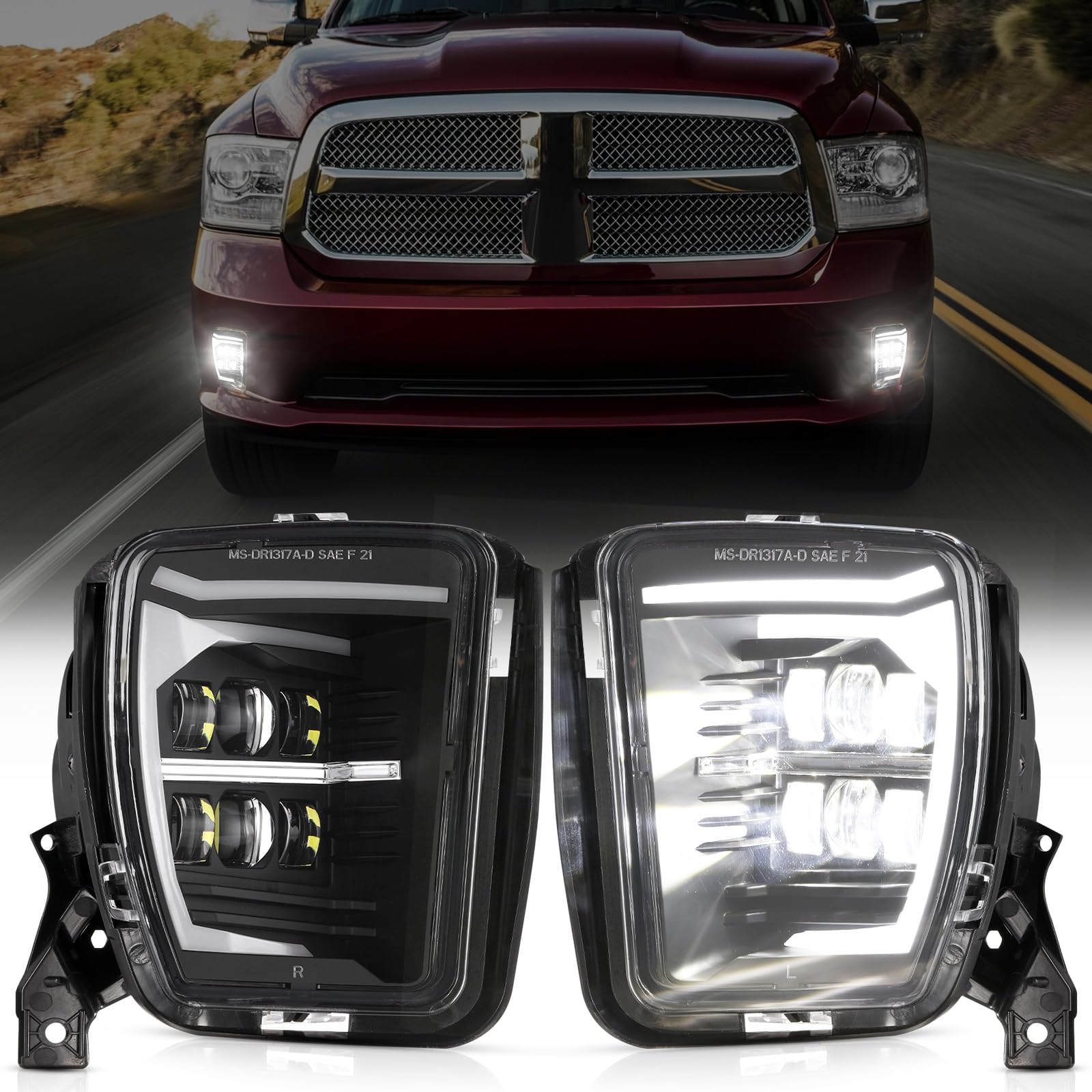 Auxbeam Upgraded LED Fog Lights with DRL - DOT Approved Replacement Kit for Dodge Ram 1500 (2013-2018) - Bright Bumper Driving Lights for Night & Off-Road Use