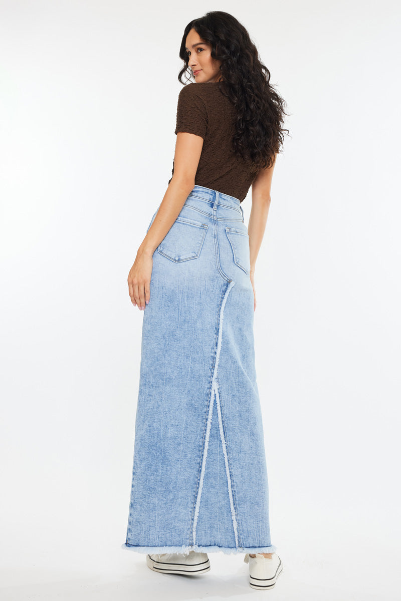 Anette High Rise Maxi Denim Skirt for Women - Vintage Blue Stretch Denim Long Skirt with Side Slits | Perfect for Casual Outfits, Date Nights & Boho Style