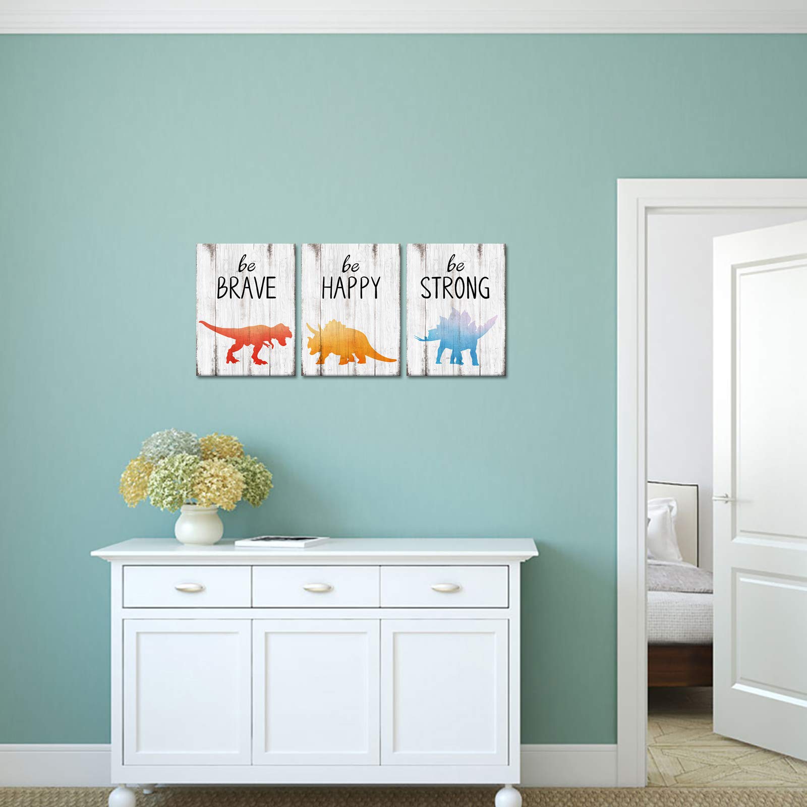 HOMEOART Dinosaur Wall Art for Boys Room - Framed Dinosaur Decor for Kids Bedroom - Easy to Hang Dinosaur Themed Nursery Decor - Perfect for Boys Bedroom, Playroom, and Dinosaur Lovers Gift