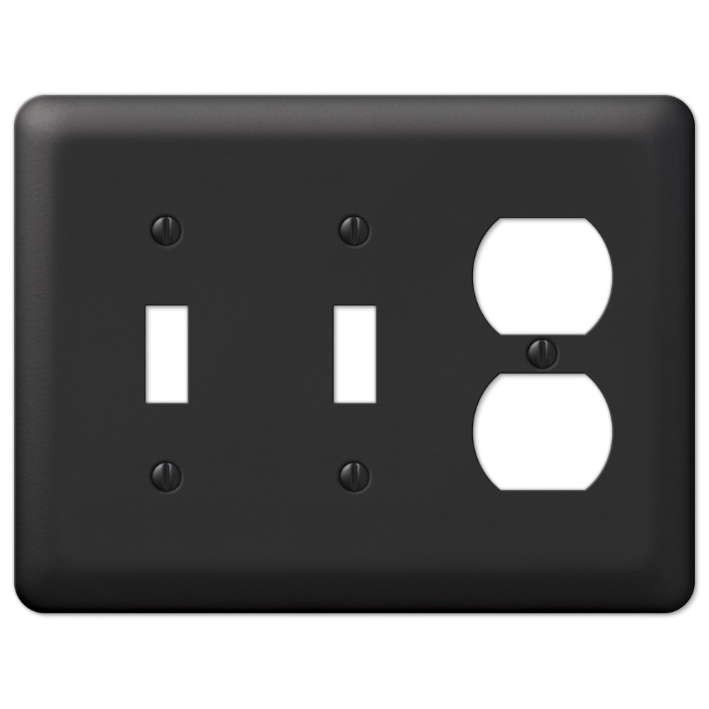 Black Metal Double Toggle Switch and Duplex Outlet Wall Plate Cover Combo - Enamel Finish for Home, Office, and Commercial Electrical Upgrades