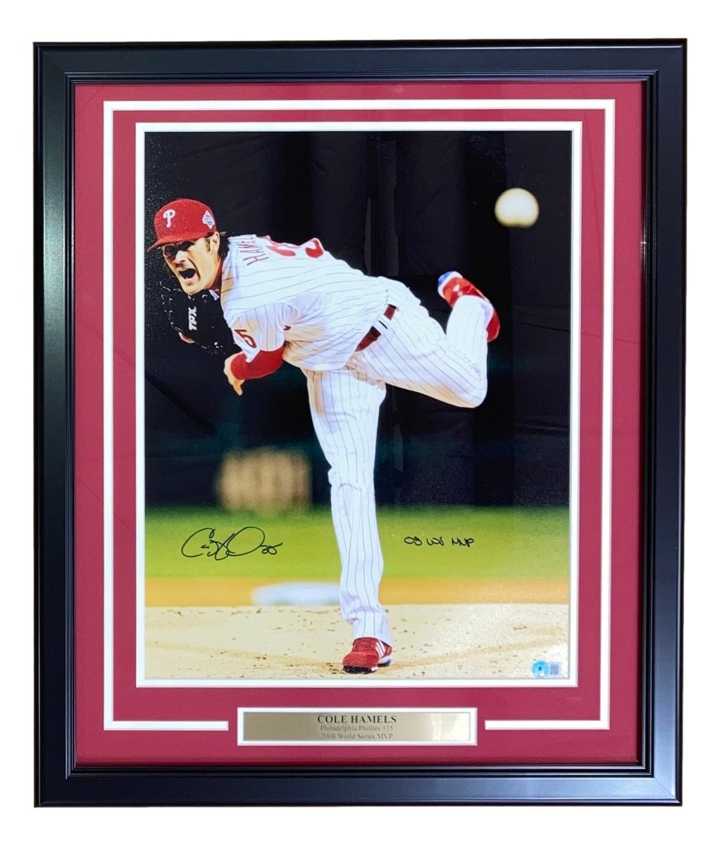 Cole Hamels Autographed 16x20 Framed Photo - Philadelphia Phillies 2008 World Series MVP - Limited Edition Baseball Memorabilia - Perfect for Sports Collectors and Phillies Fans - Display in Home, Office, or Man Cave
