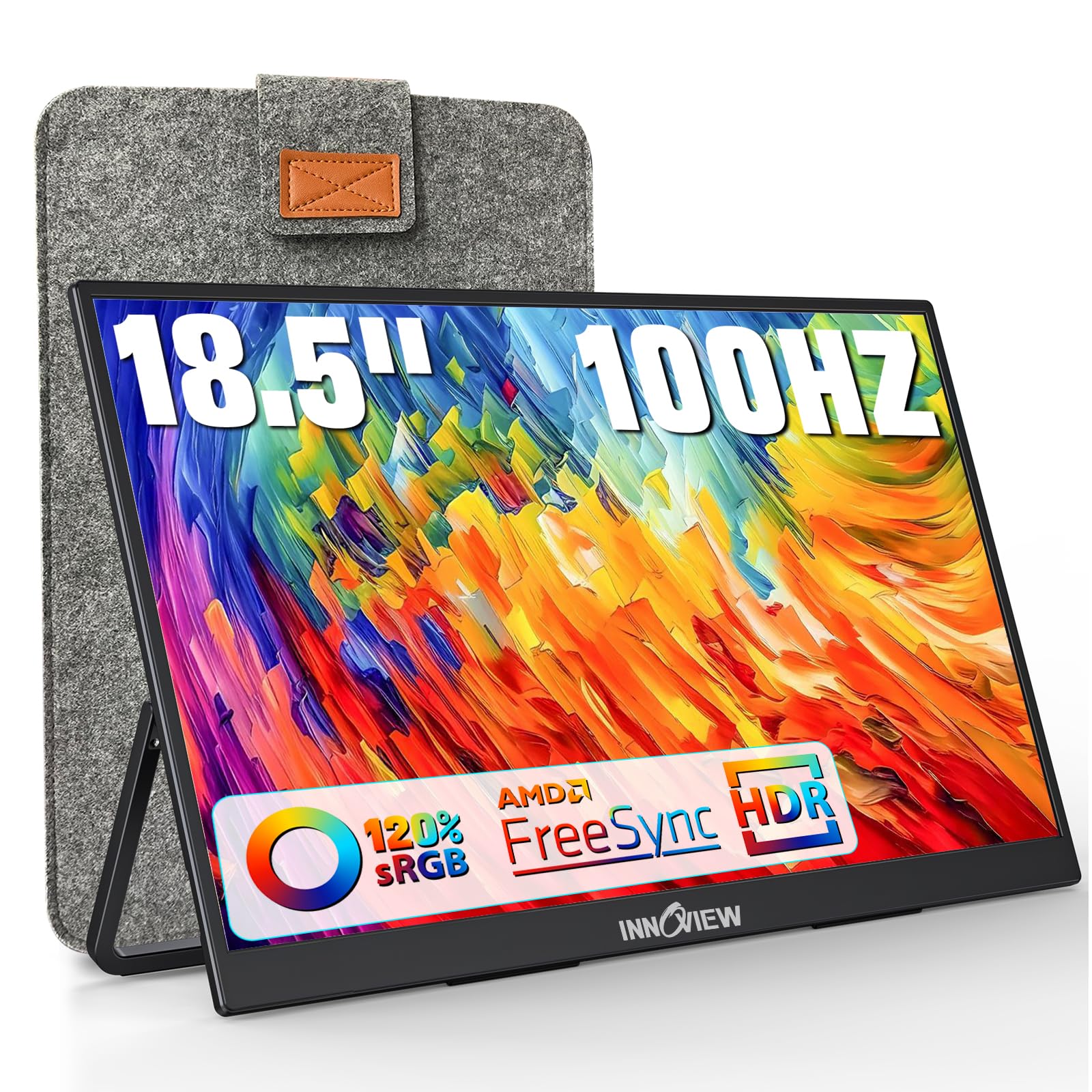 18.5 Inch Portable Monitor - InnoView 100Hz 120% sRGB 1080P FHD IPS Screen, USB-C HDMI HDR Gaming Monitor with Kickstand for Laptop, Mac, PC, Xbox, PS4/5, Nintendo Switch - Perfect for Travel, Work & Gaming